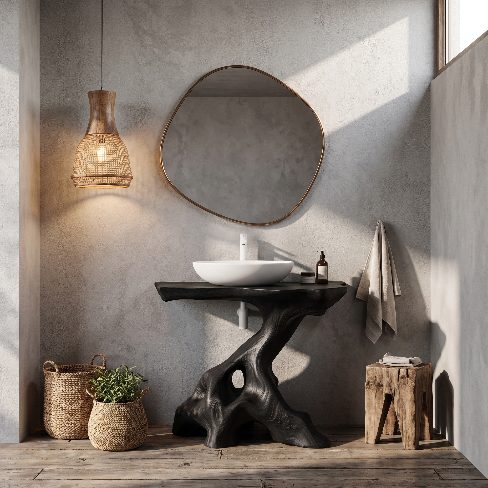 Statement Bathroom Vanity With Nature Inspired Tree Design For Powder Room