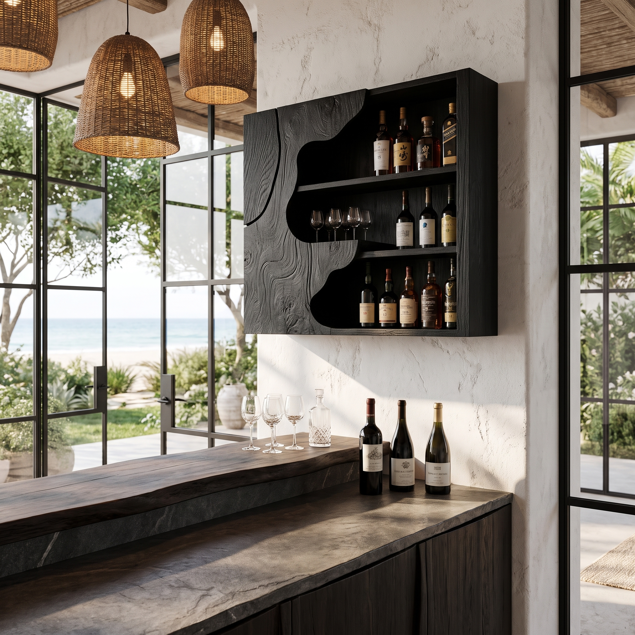 Organic Live Edge Wine Holder Wall Mounted Storage Cabinet For Home Bar