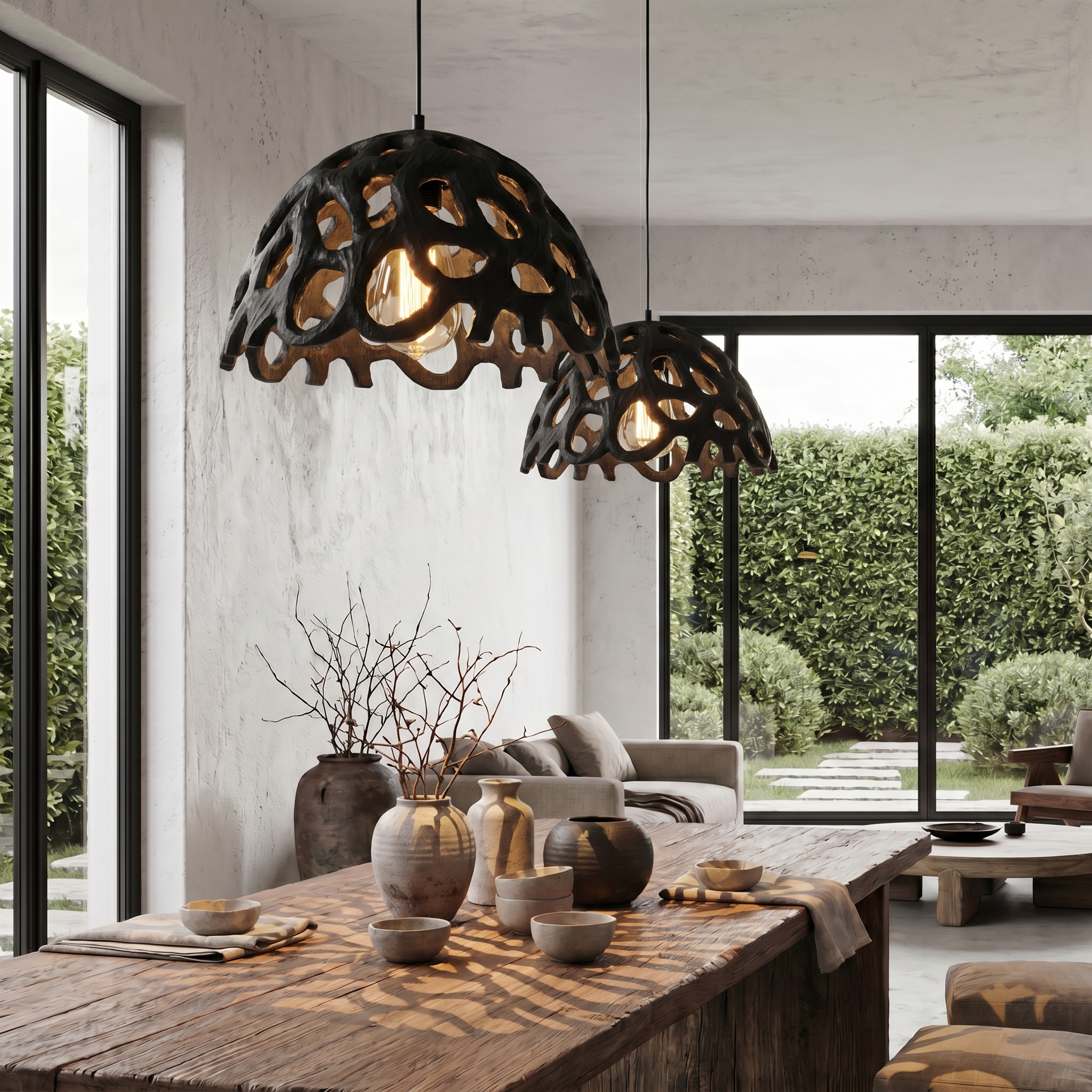 Organic Pendant Lamp With Perforated Sculptural Design For Dining Room And Kitchen