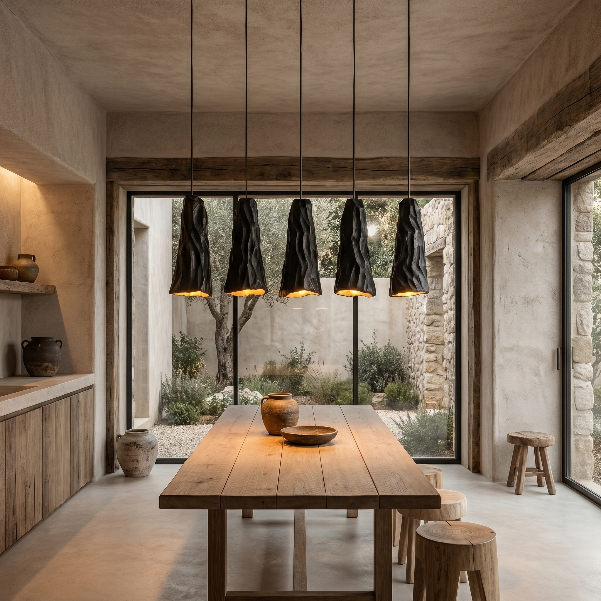 Rustic Wood Pendant Light With Sculptural Charred Log Design For Dining Room And Kitchen