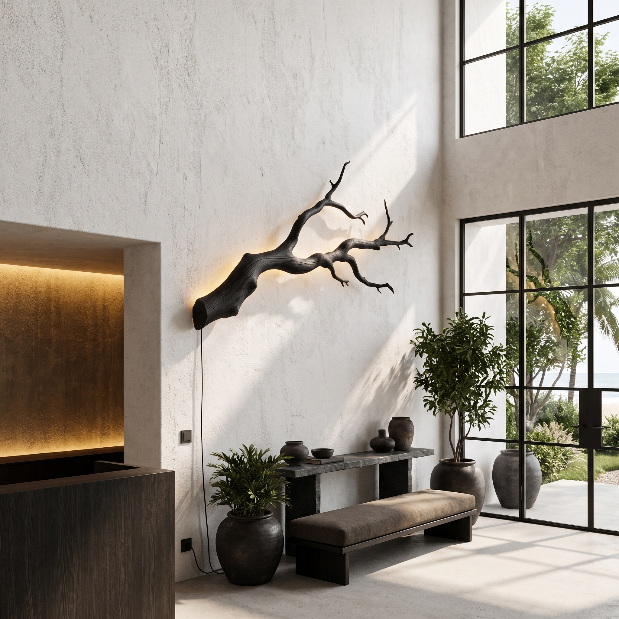 Organic Wall Lamp With Sculptural Tree Branch Design For Living Room