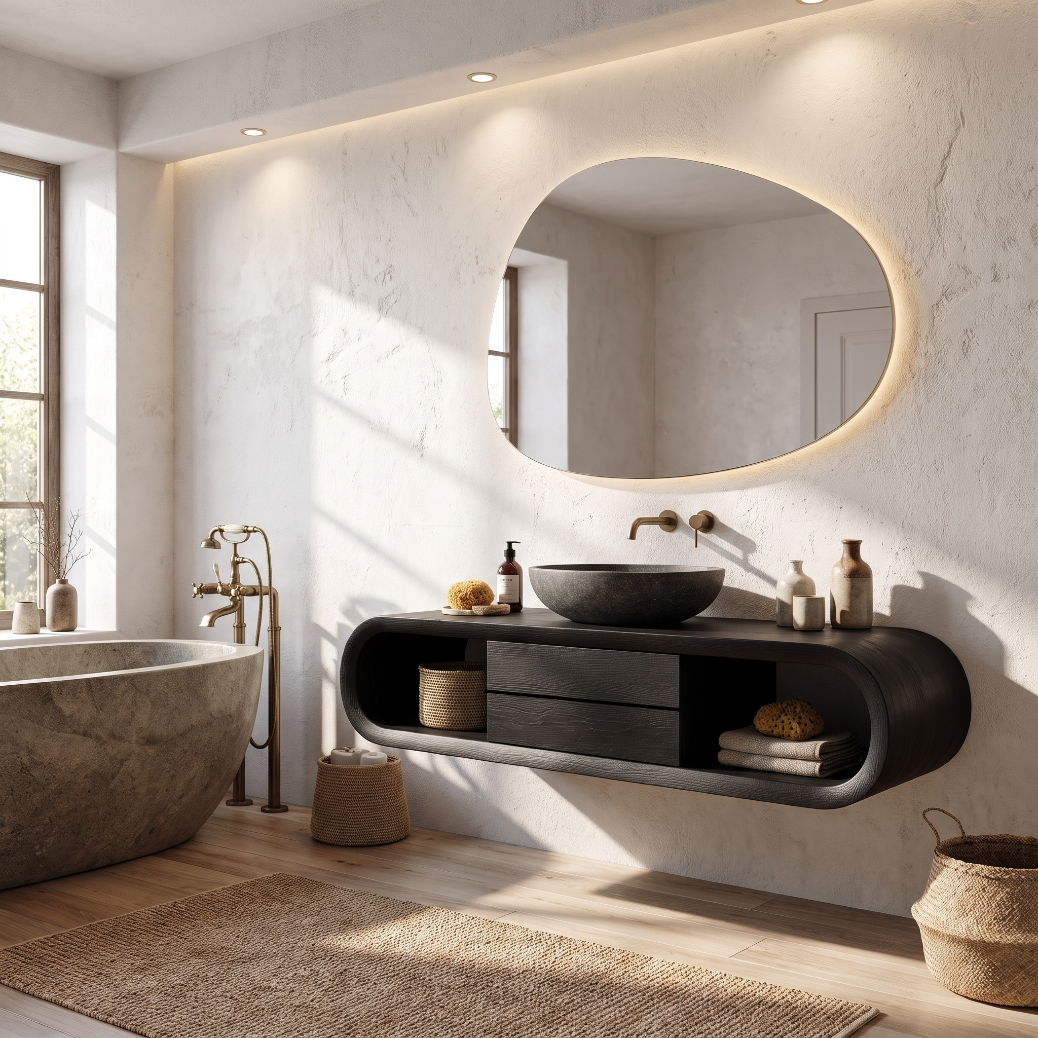 Nature Inspired Wall Mounted Bathroom Vanity With Live Edge Wood Design For Bathroom