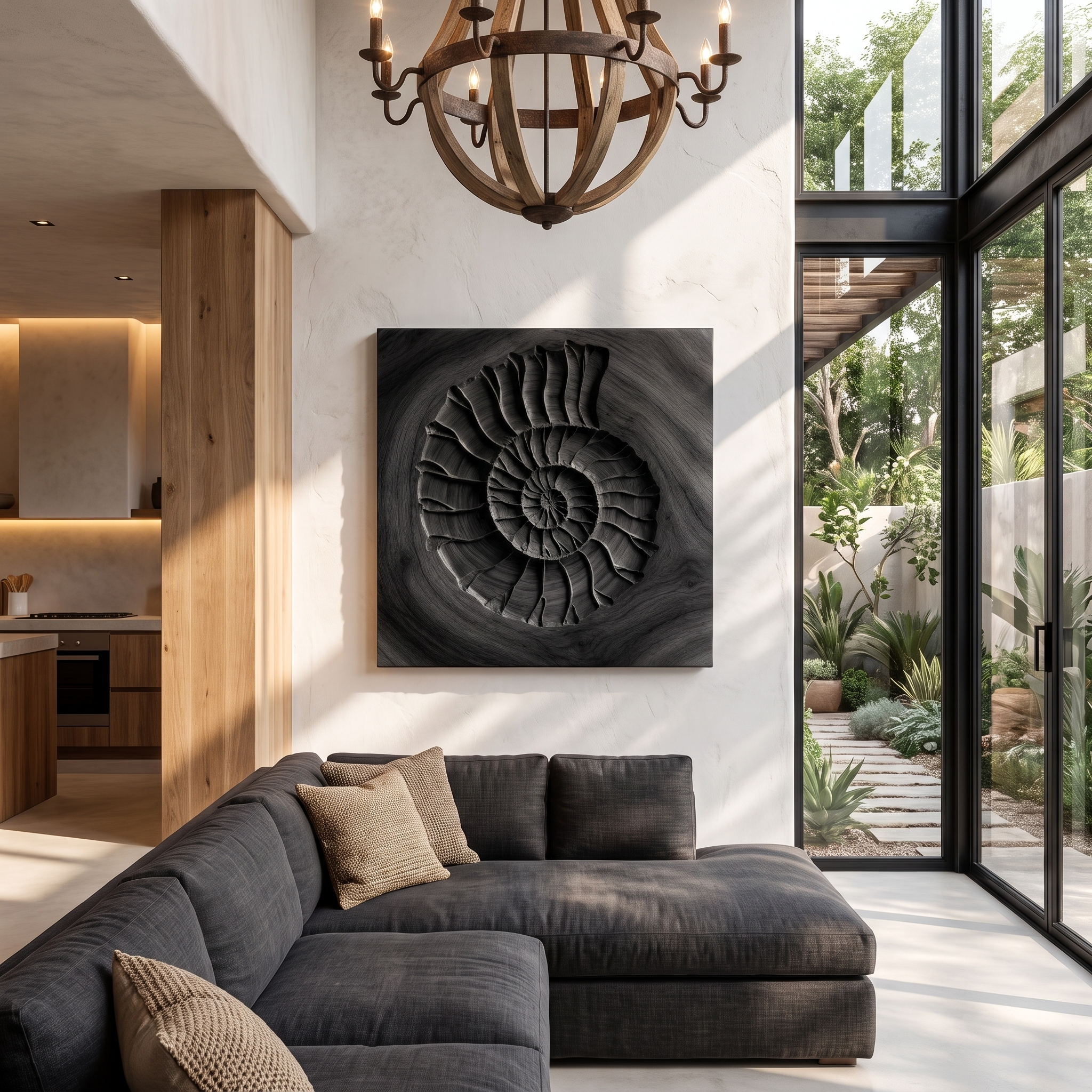 Rustic Ammonite Fossil Wooden Wall Decor For Living Room