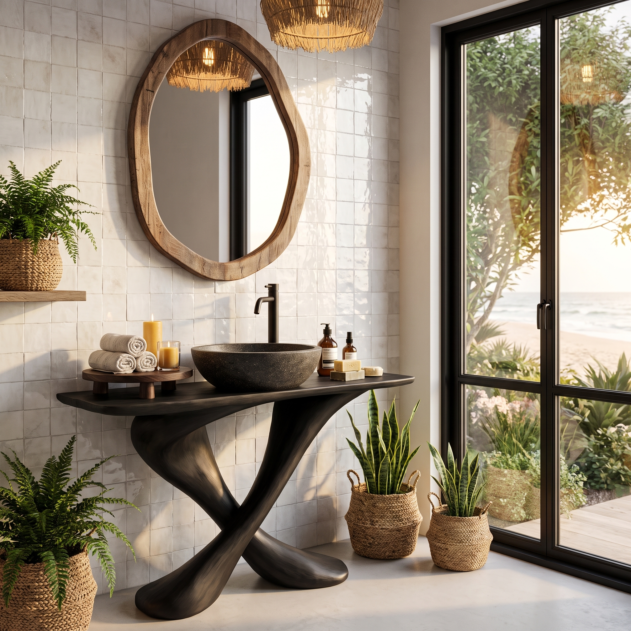 Organic Bathroom Vanity With Sculptural Tree Trunk Base For Bathroom