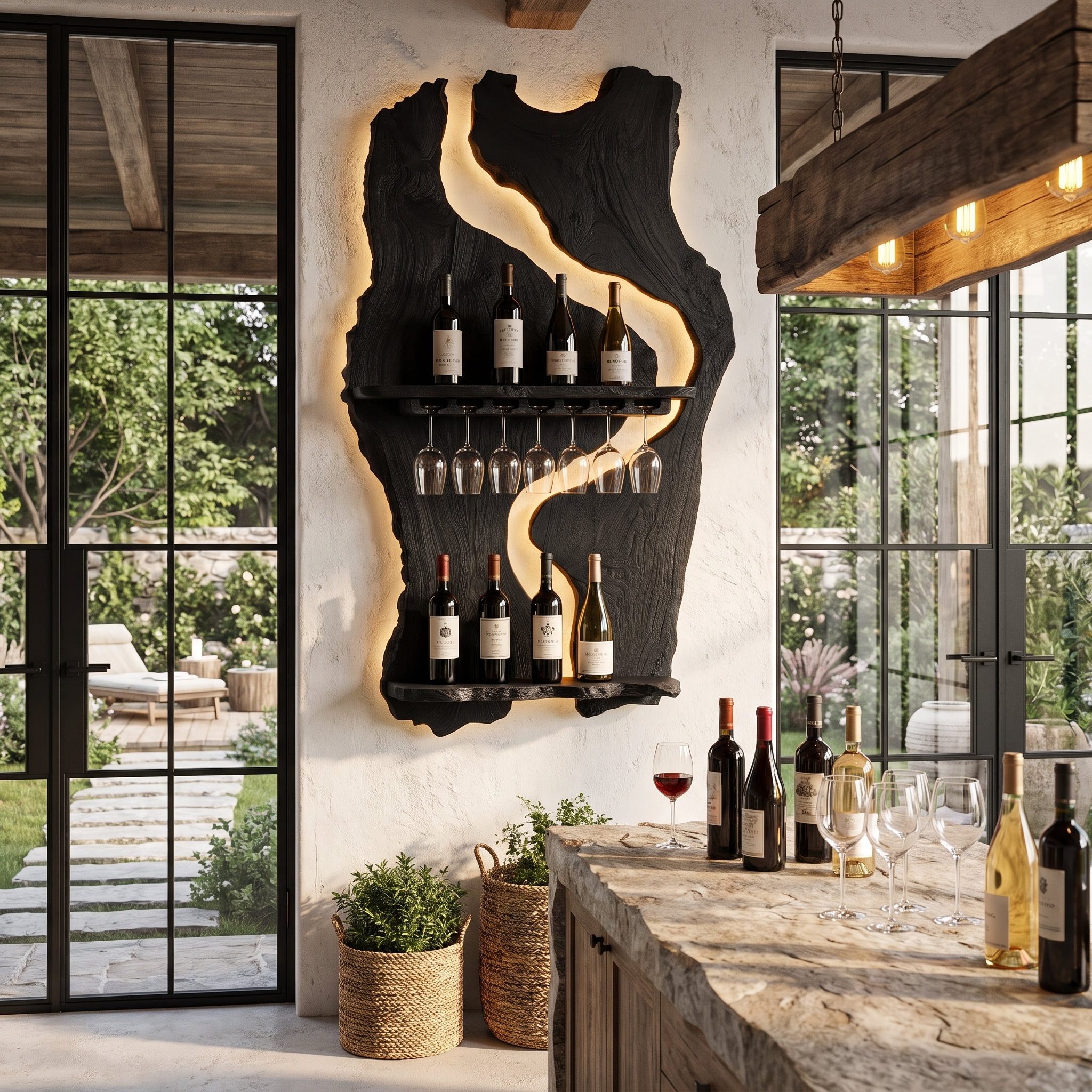 Sculptural Wall Mounted Wine Holder For Dining Room And Home Bar