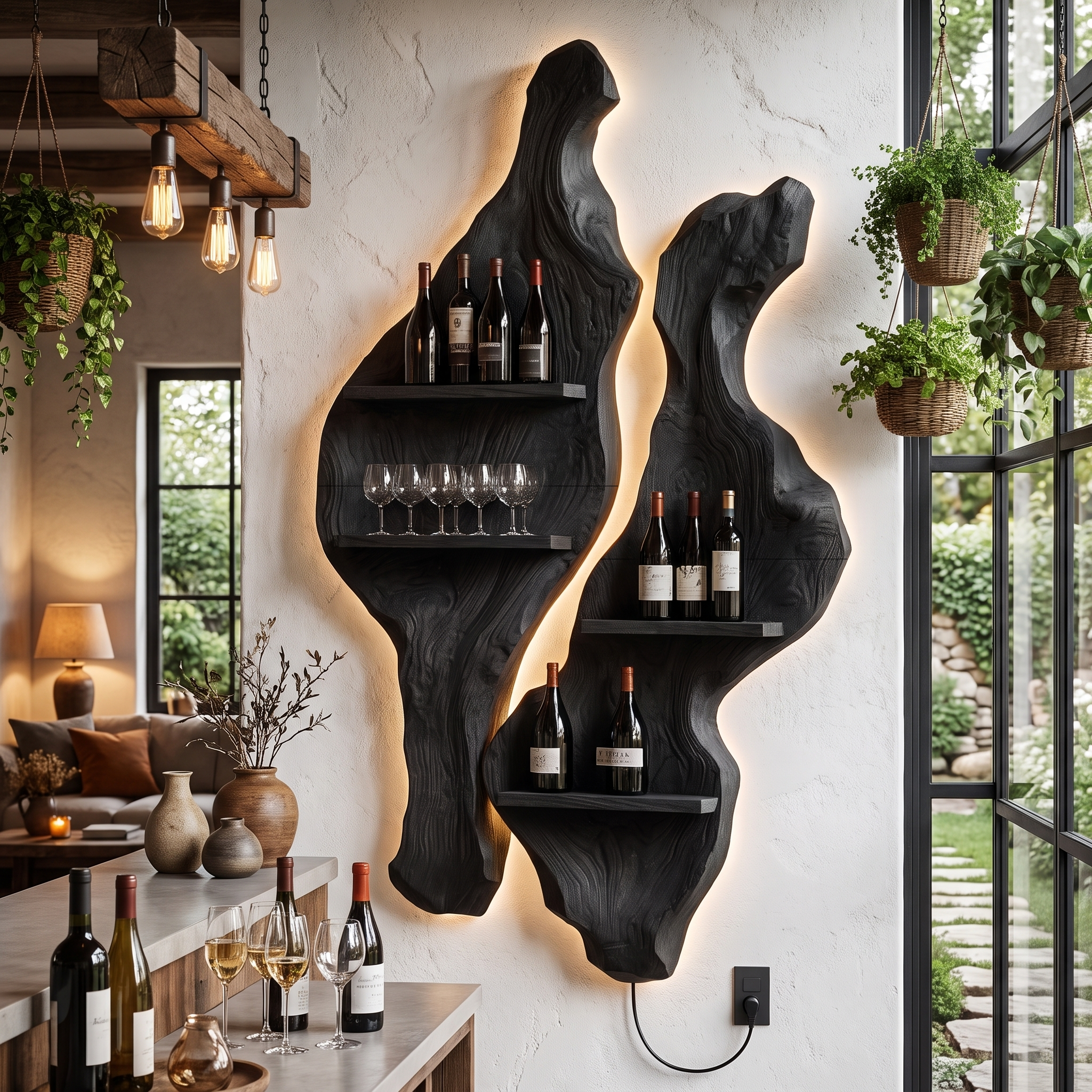 Rustic Sculptural Wine Holder Wall Mounted Bottle Storage