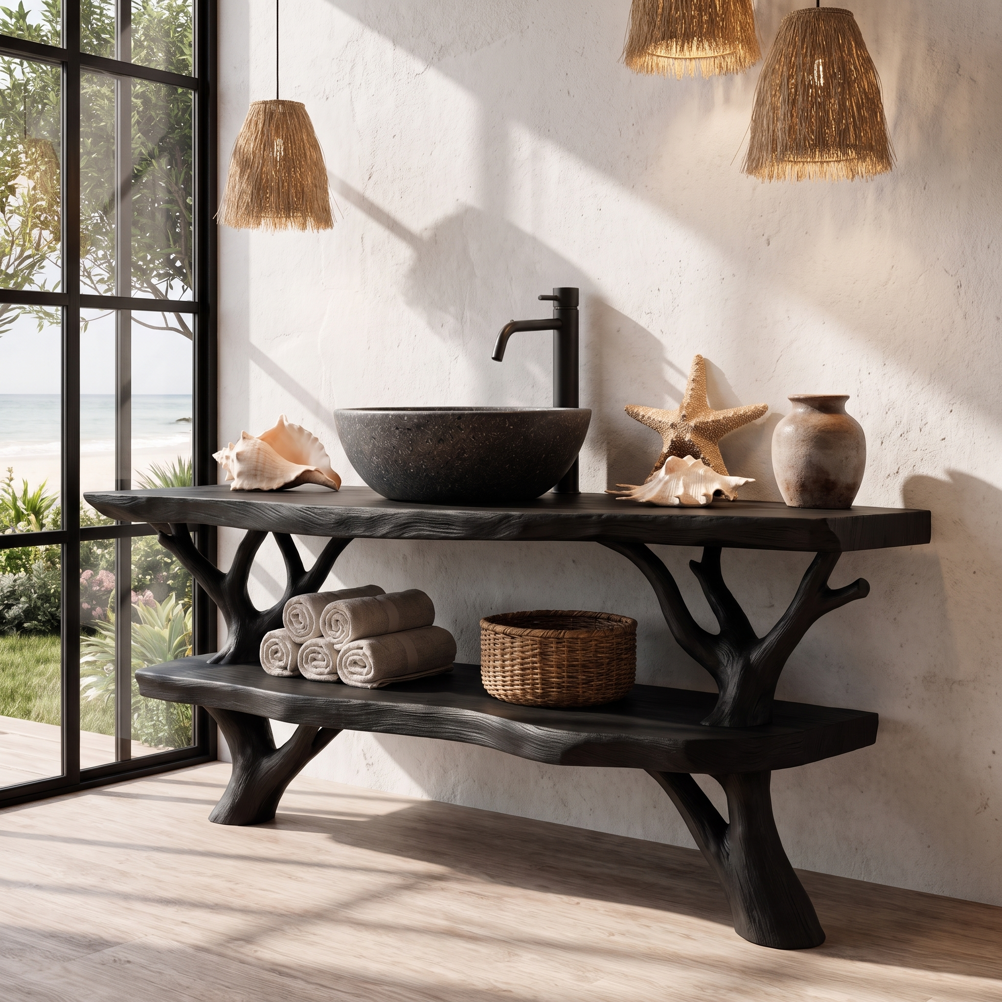 Natural Branch Bathroom Vanity Freestanding Sink Console