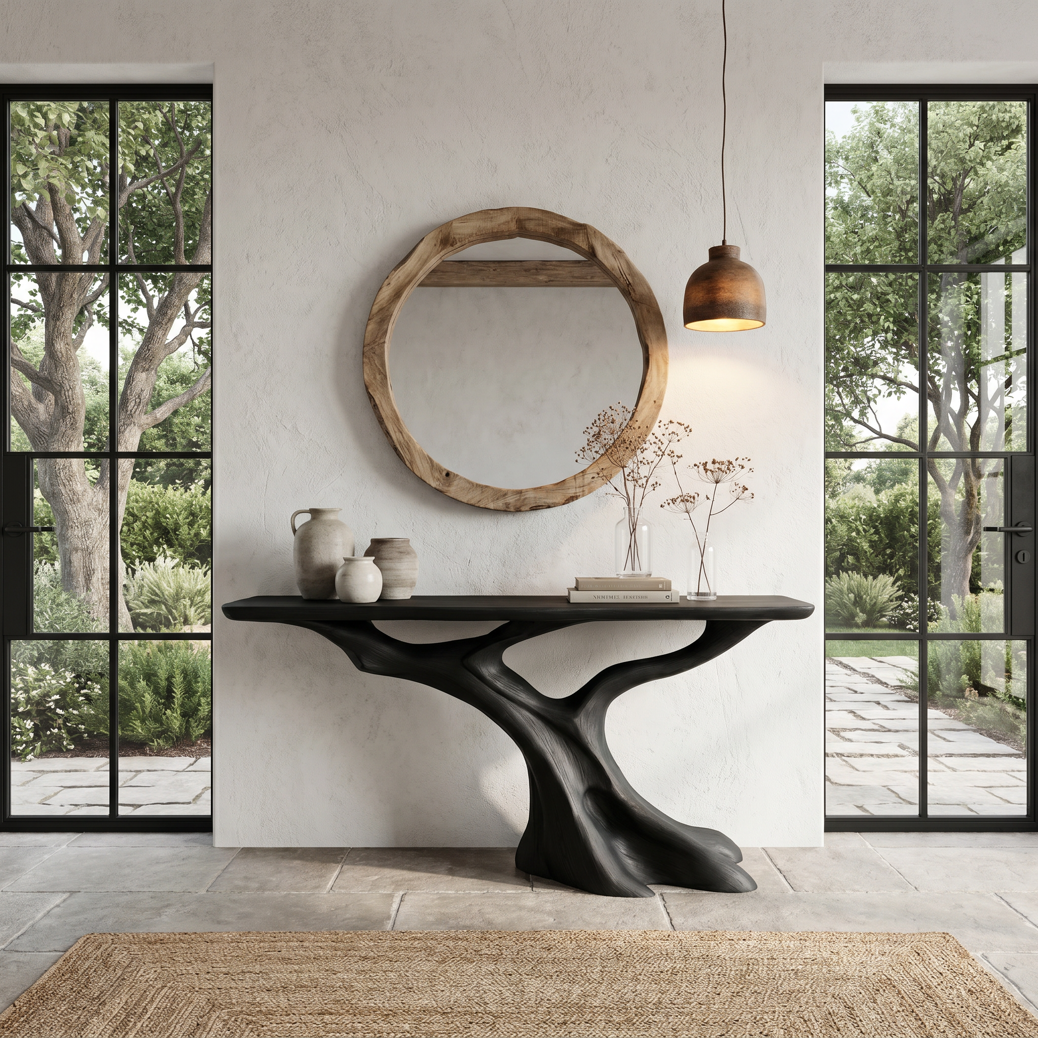 Nature Inspired Console Table With Tree Root Base For Entryway And Living Room