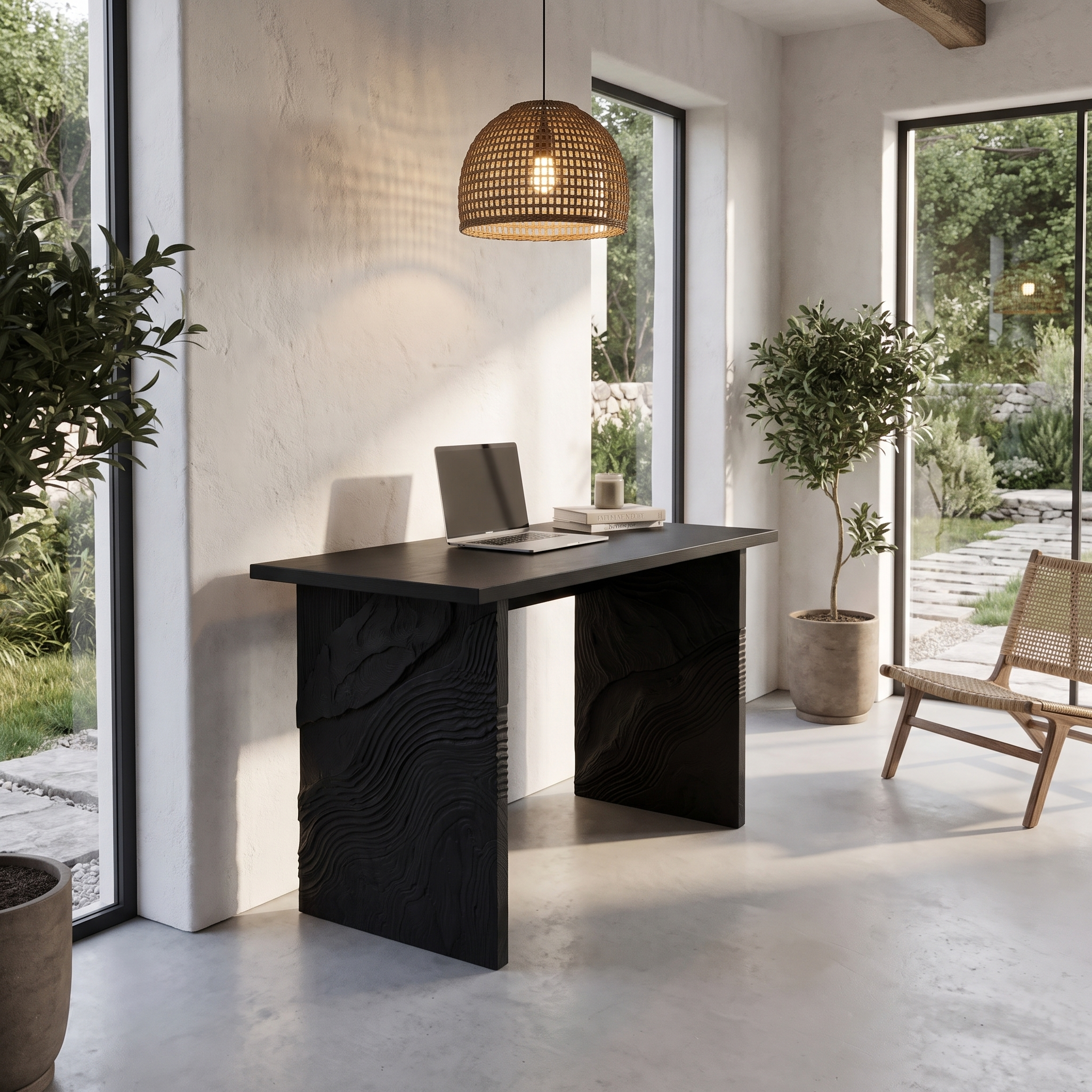 Organic Modern Writing Desk Handcrafted Storage Design For Executive Home Office