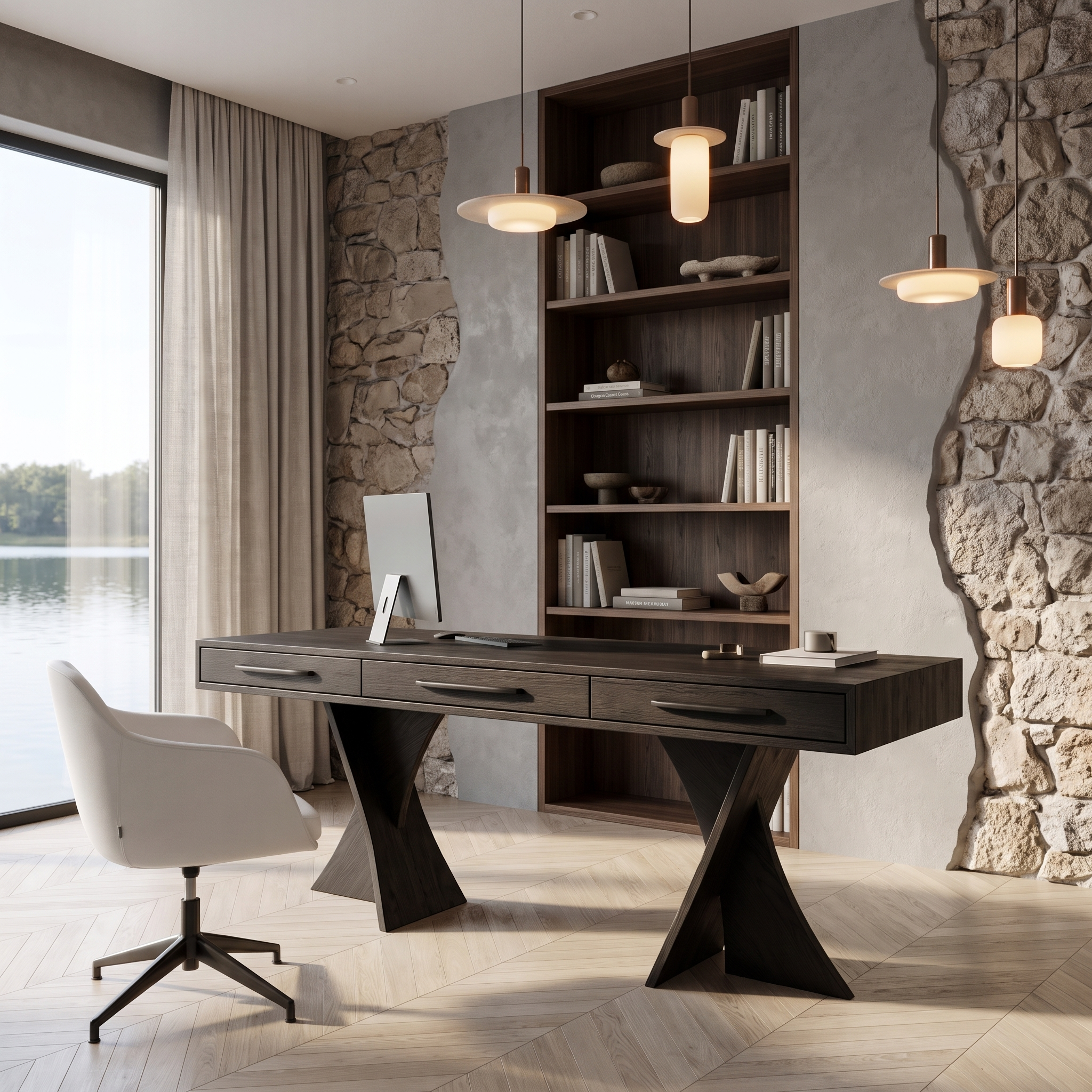 Minimalist X Frame Desk Solid Wood Computer Desk For Home Office