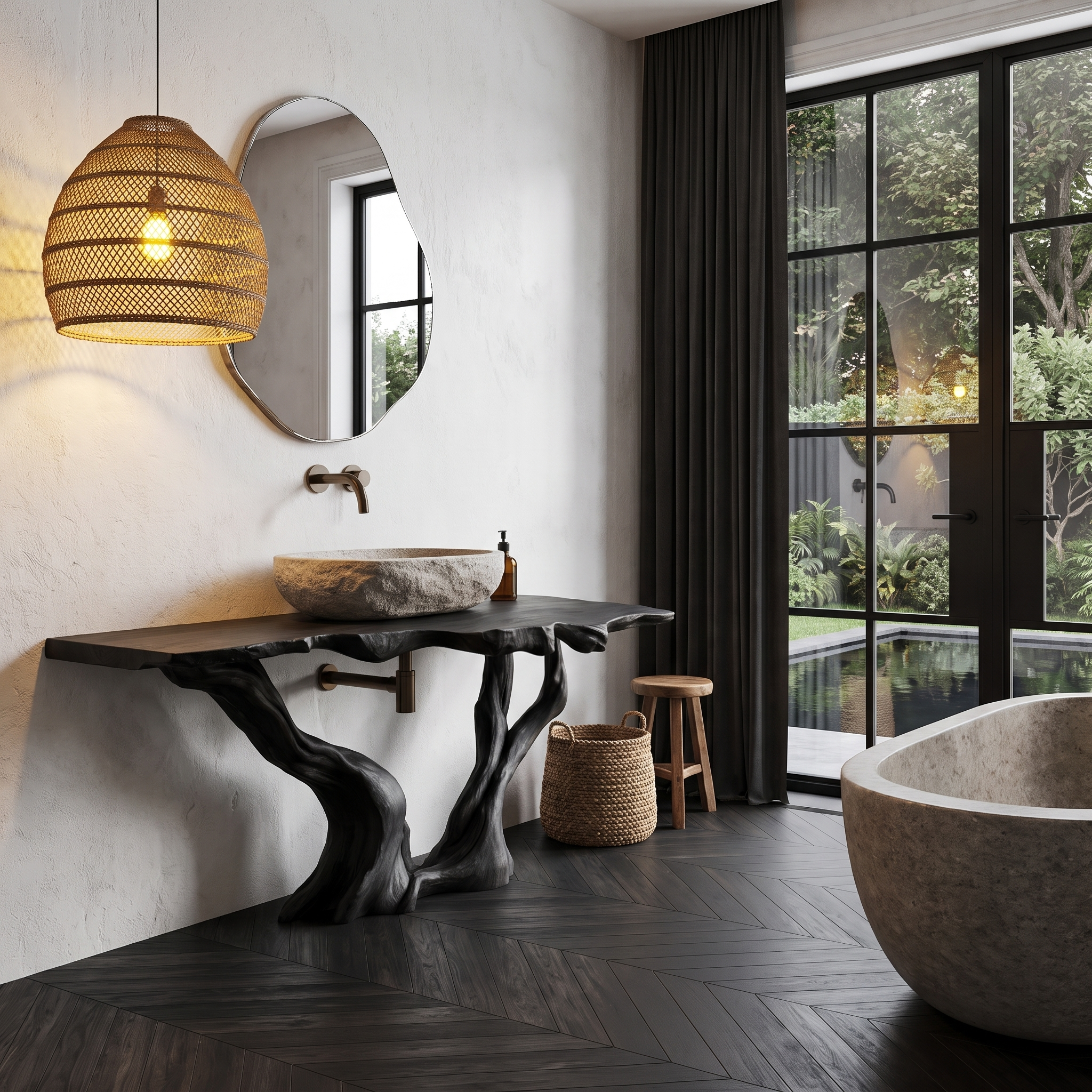 Organic Bathroom Vanity With Sculptural Tree Branch Base For Bathroom