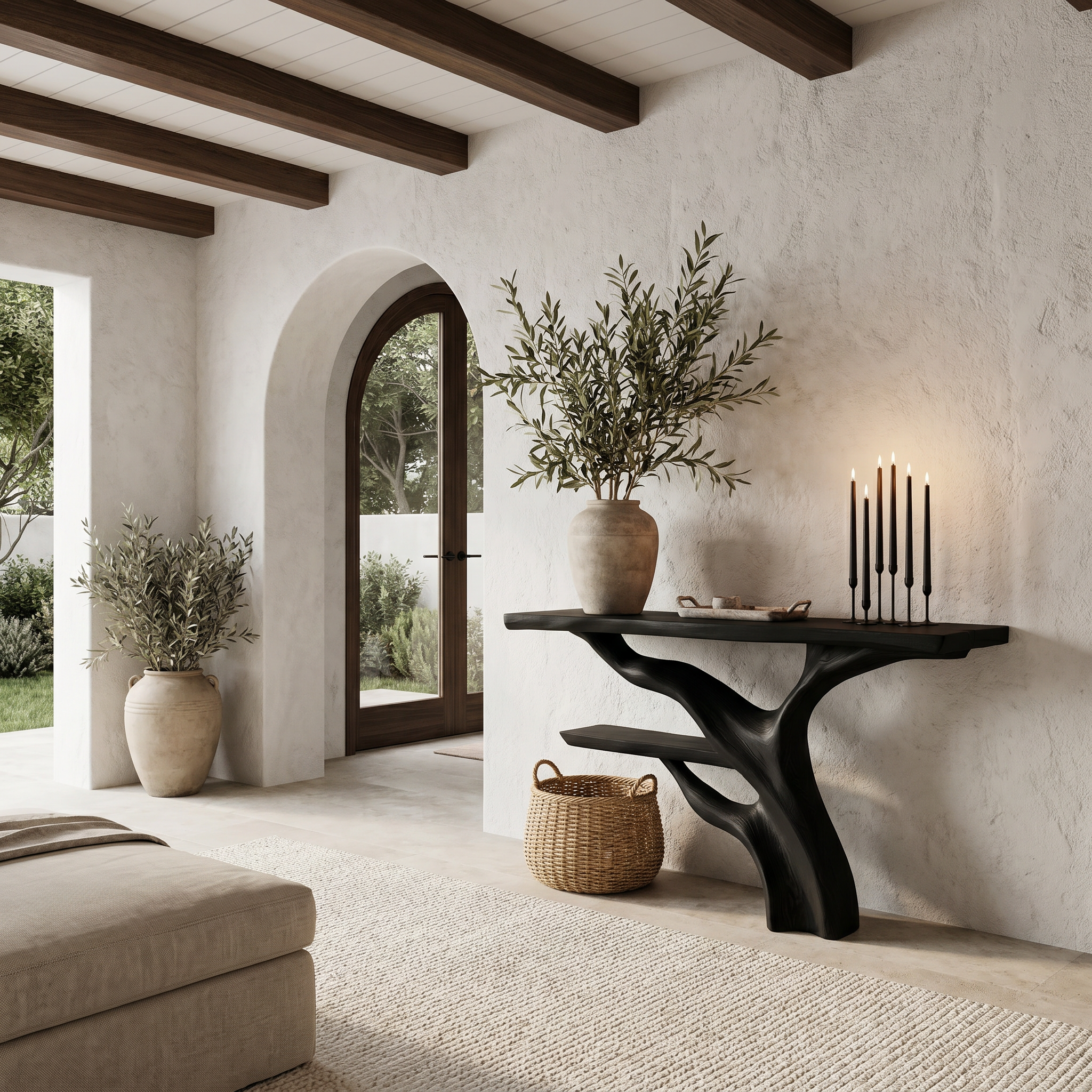 Sculptural Console Table With Abstract Branch Inspired Base And Solid Wood Top For Entryway