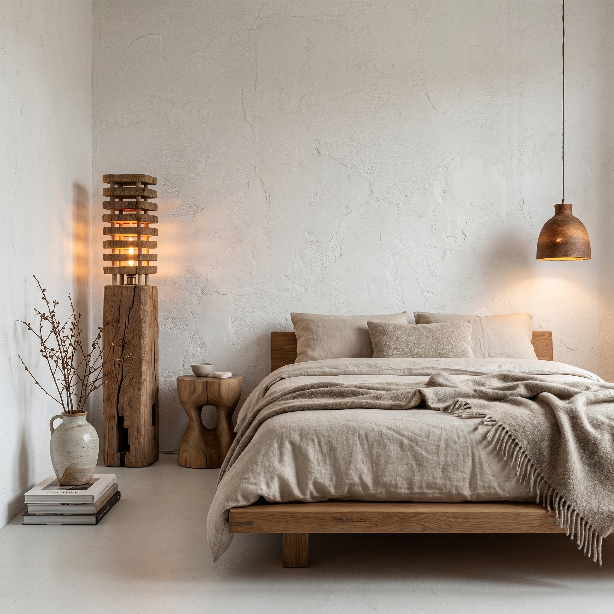 Rustic Wooden Floor Lamp With Sculptural Log Base For Living Room And Bedroom