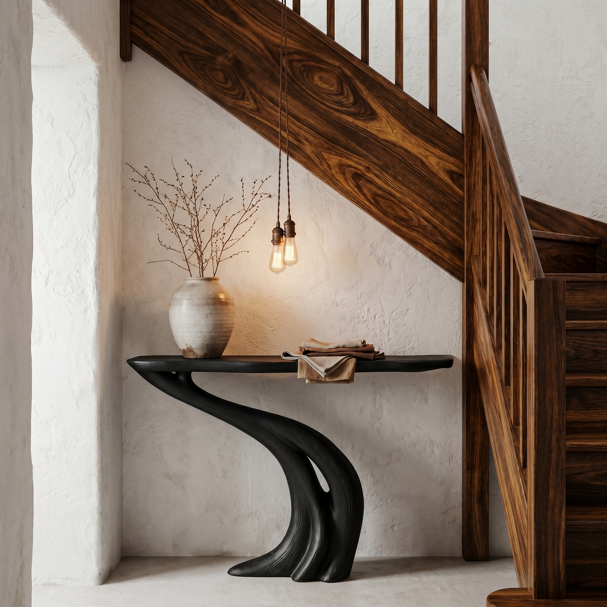Organic Curved Console Table With Soft Flowing Wood Base For Entryway And Living Room