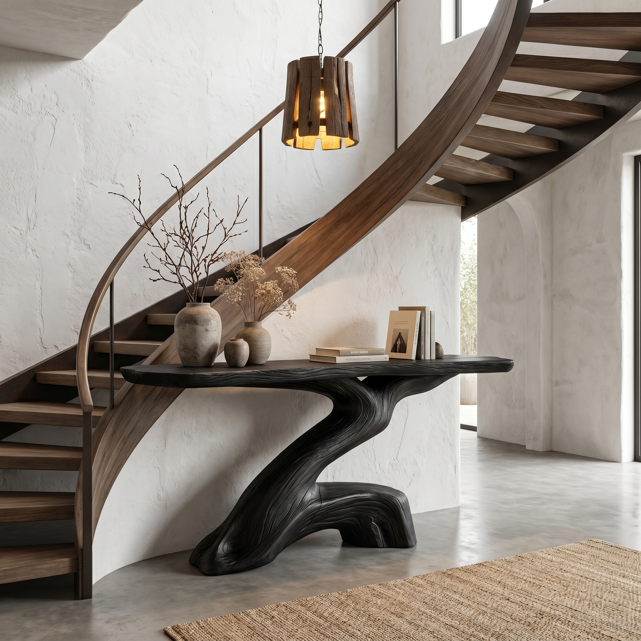 Rustic Console Table With Sculptural Tree Root Base And Solid Wood Top For Entryway And Living Room