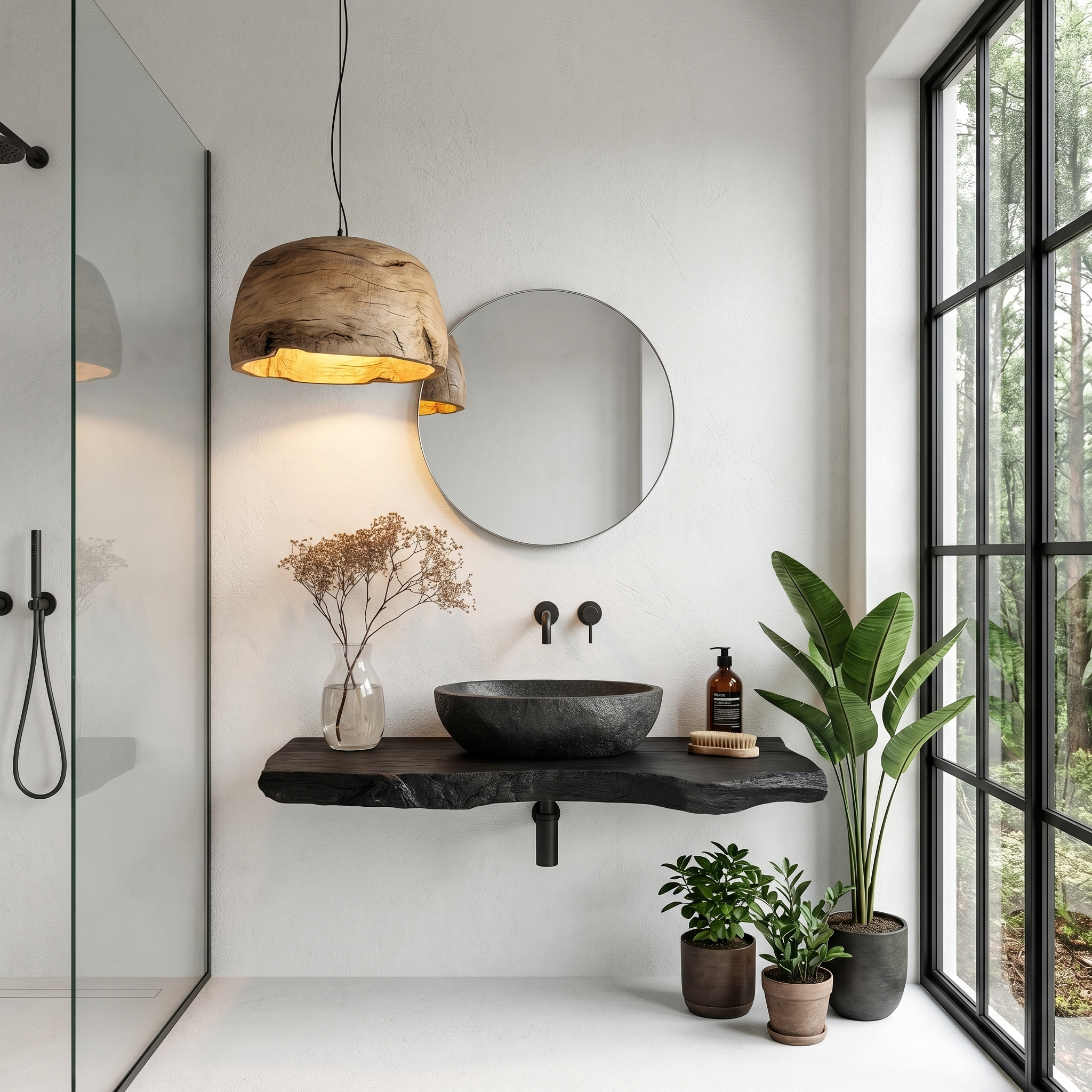 Rustic Floating Bathroom Vanity With Live Edge Wood Shelf For Bathroom And Powder Room