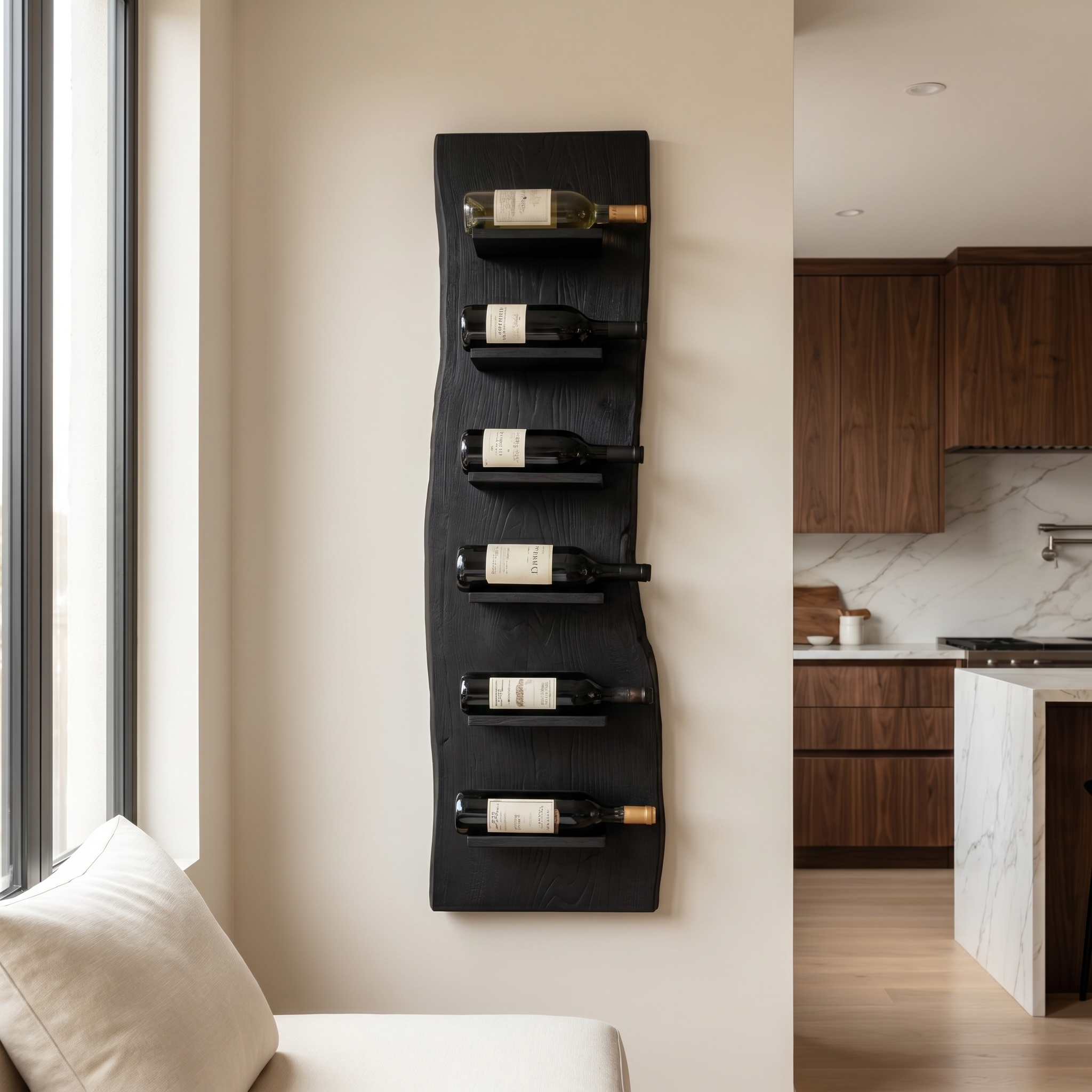 Organic Wall Mounted Wine Rack With Natural Wood Design For Kitchen
