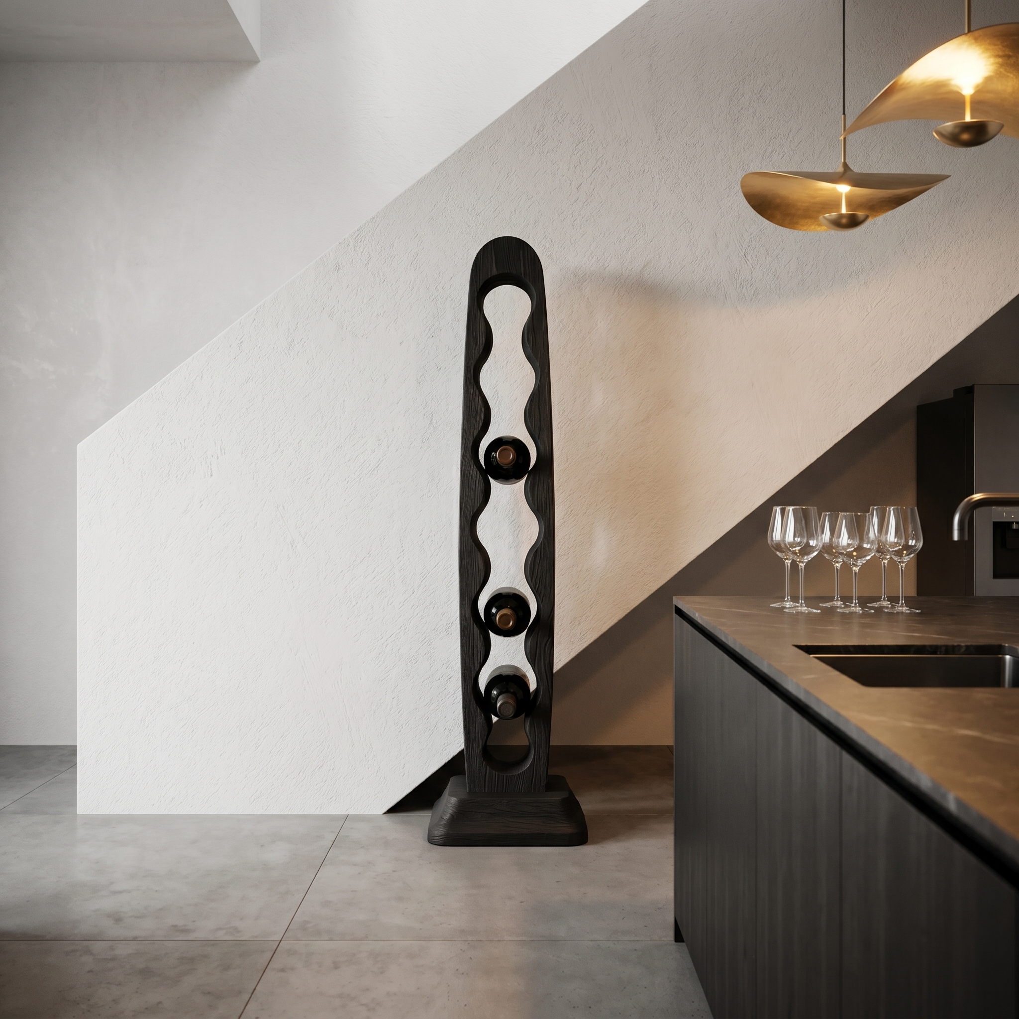 Modern Freestanding Wine Rack With Sculptural Vertical Bottle Storage For Kitchen