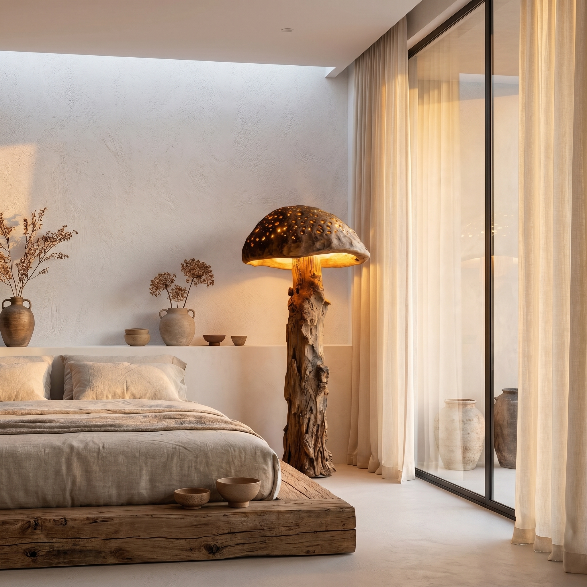 Organic Floor Lamp With Tree Trunk Base And Sculptural Shade For Living Room And Bedroom