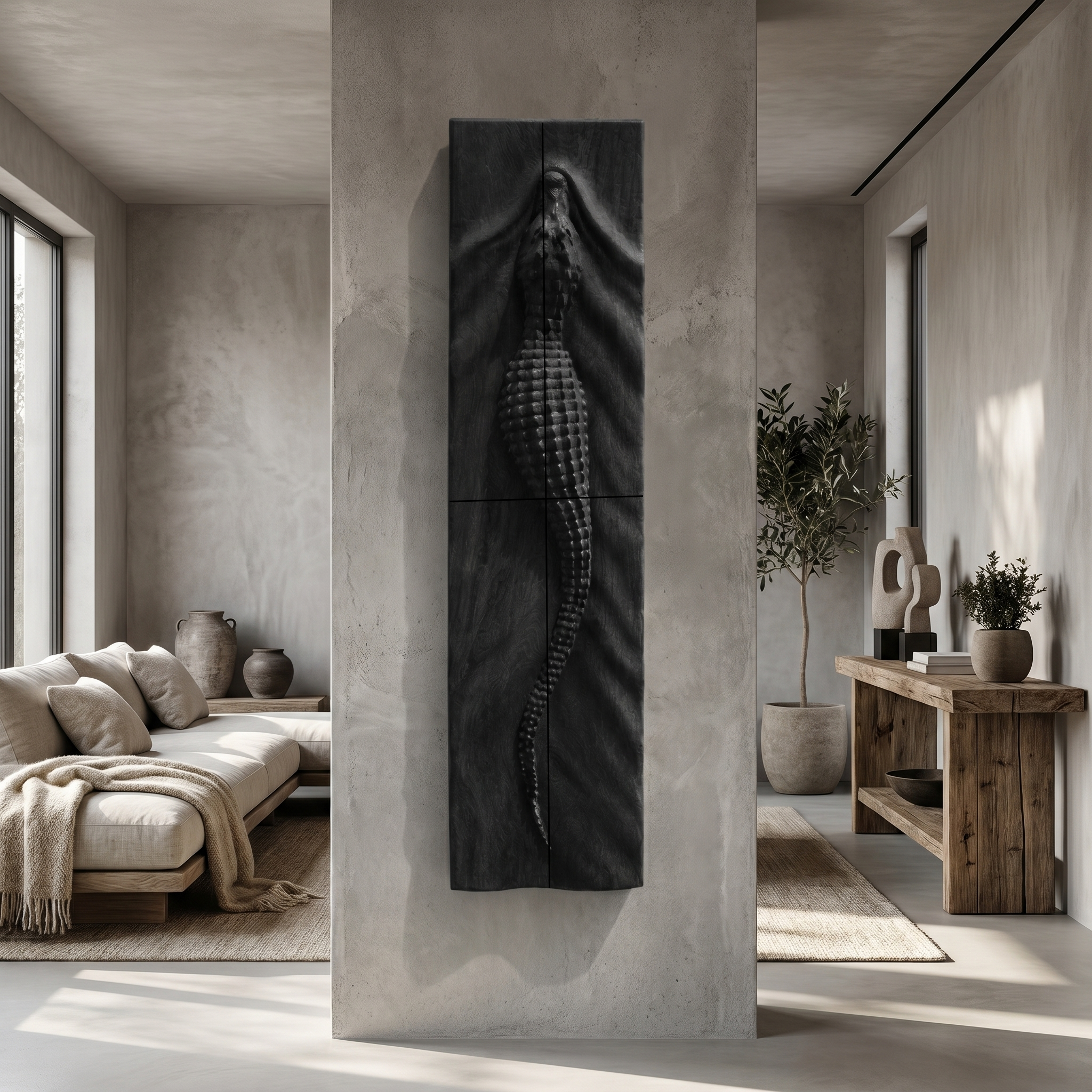 Abstract Wooden Wall Art Panel With Sculptural Organic Relief Design For Living Room And Entryway
