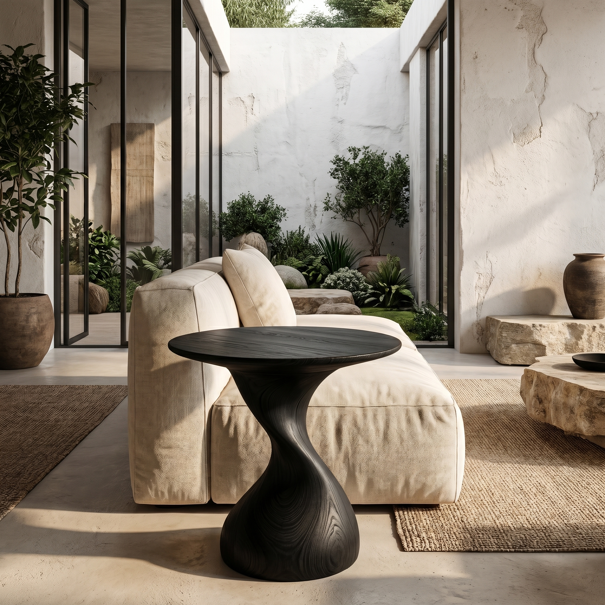 Organic Sculptural Side Table With Twisted Pedestal Base For Living Room And Bedroom
