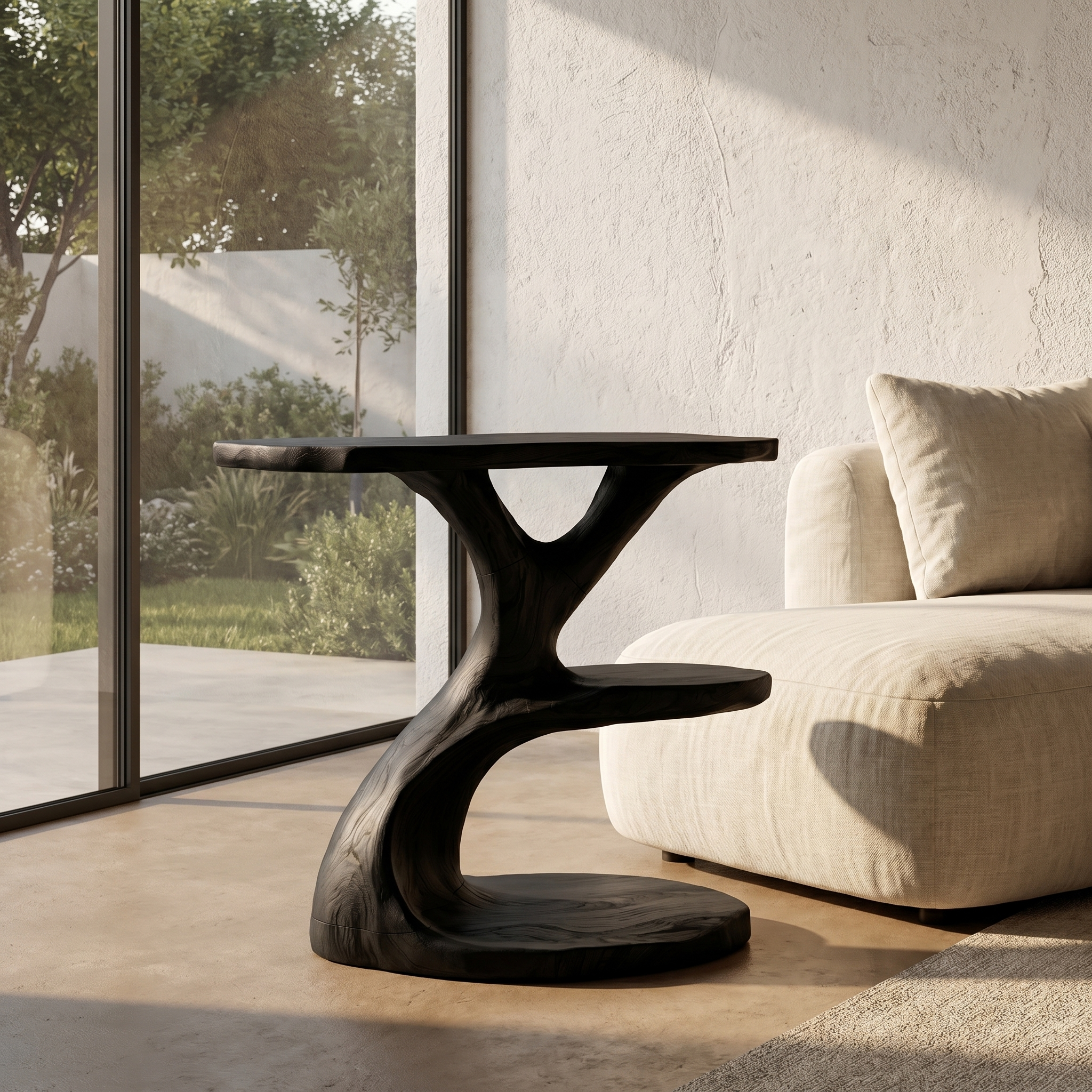 Modern Organic Side Table With Multi Level Wood Shelves For Living Room And Bedroom