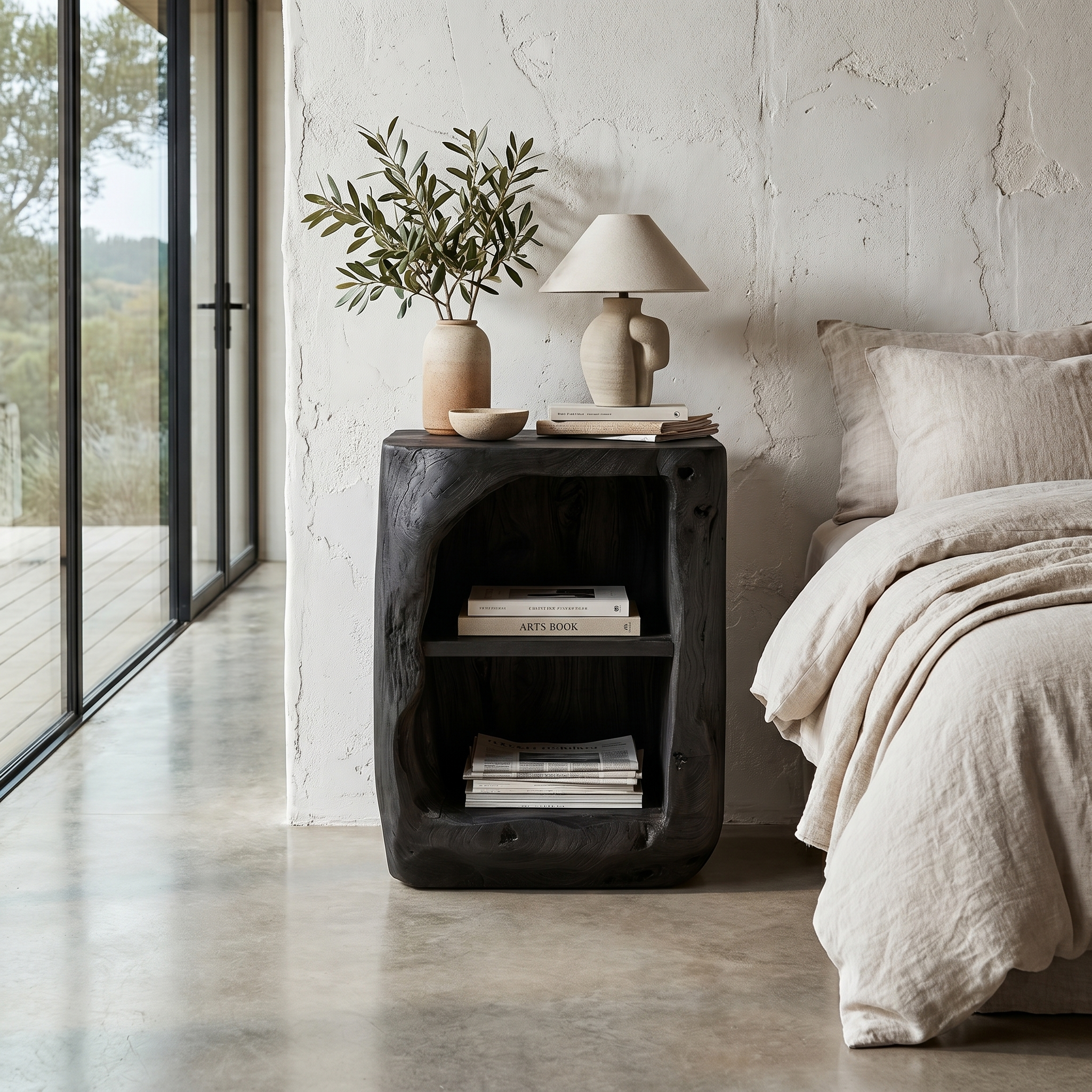 Rustic Nightstand With Open Shelf Storage For Bedroom
