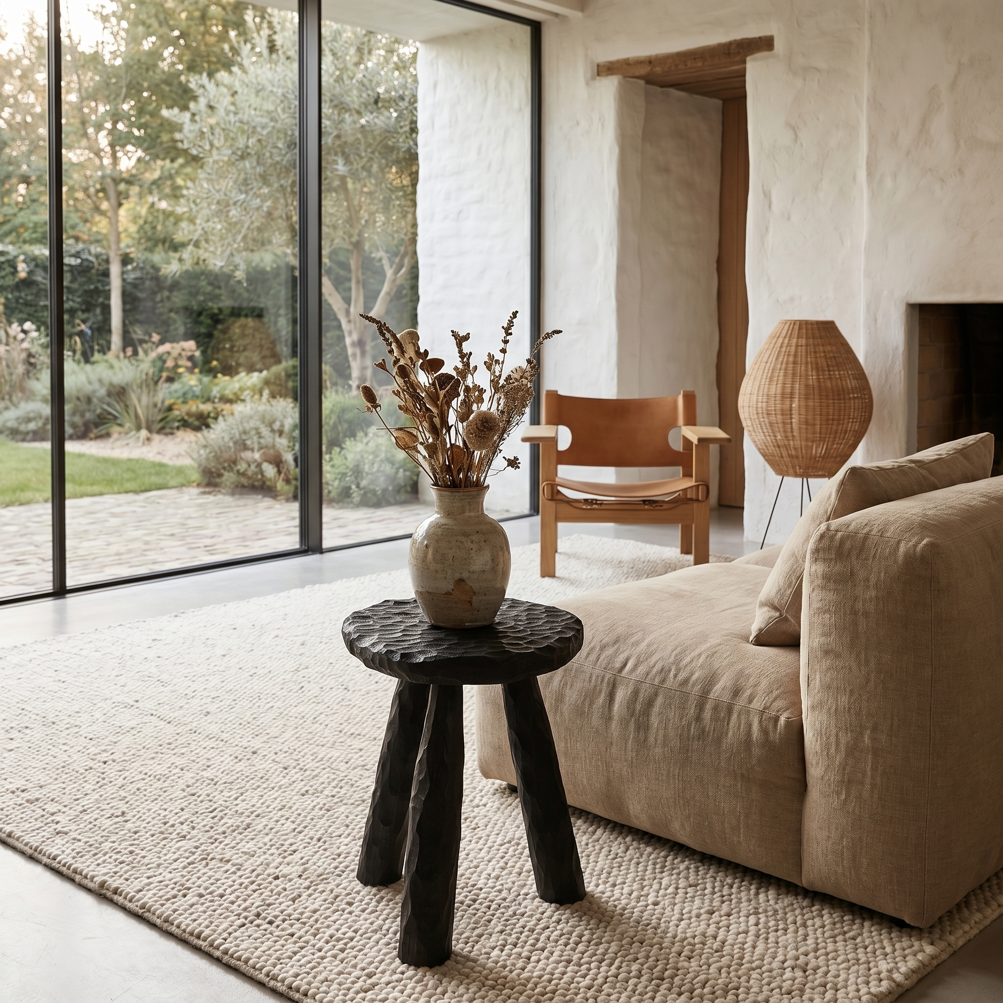 Rustic Side Table With Handcrafted Solid Wood Top And Chunky Pedestal Legs For Living Room And Bedroom