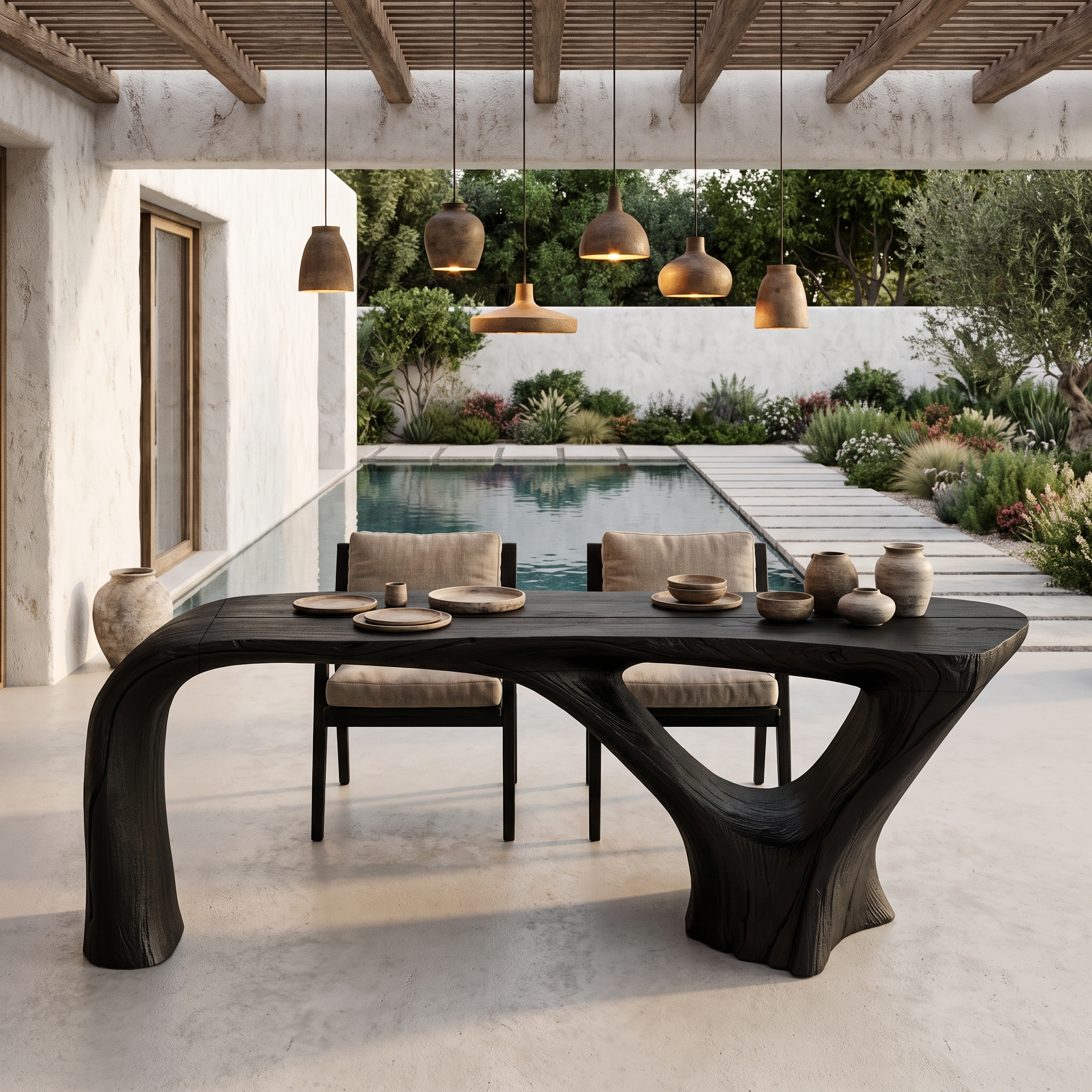 Organic Waterfall Base Dining Table Solid Wood Dining Table For Dining Room