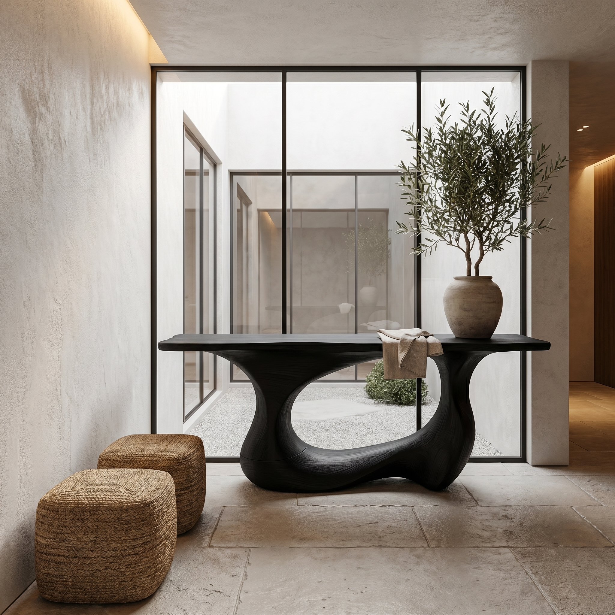 Contemporary Console Table With Artistic Open Loop Solid Wood Base For Living Room