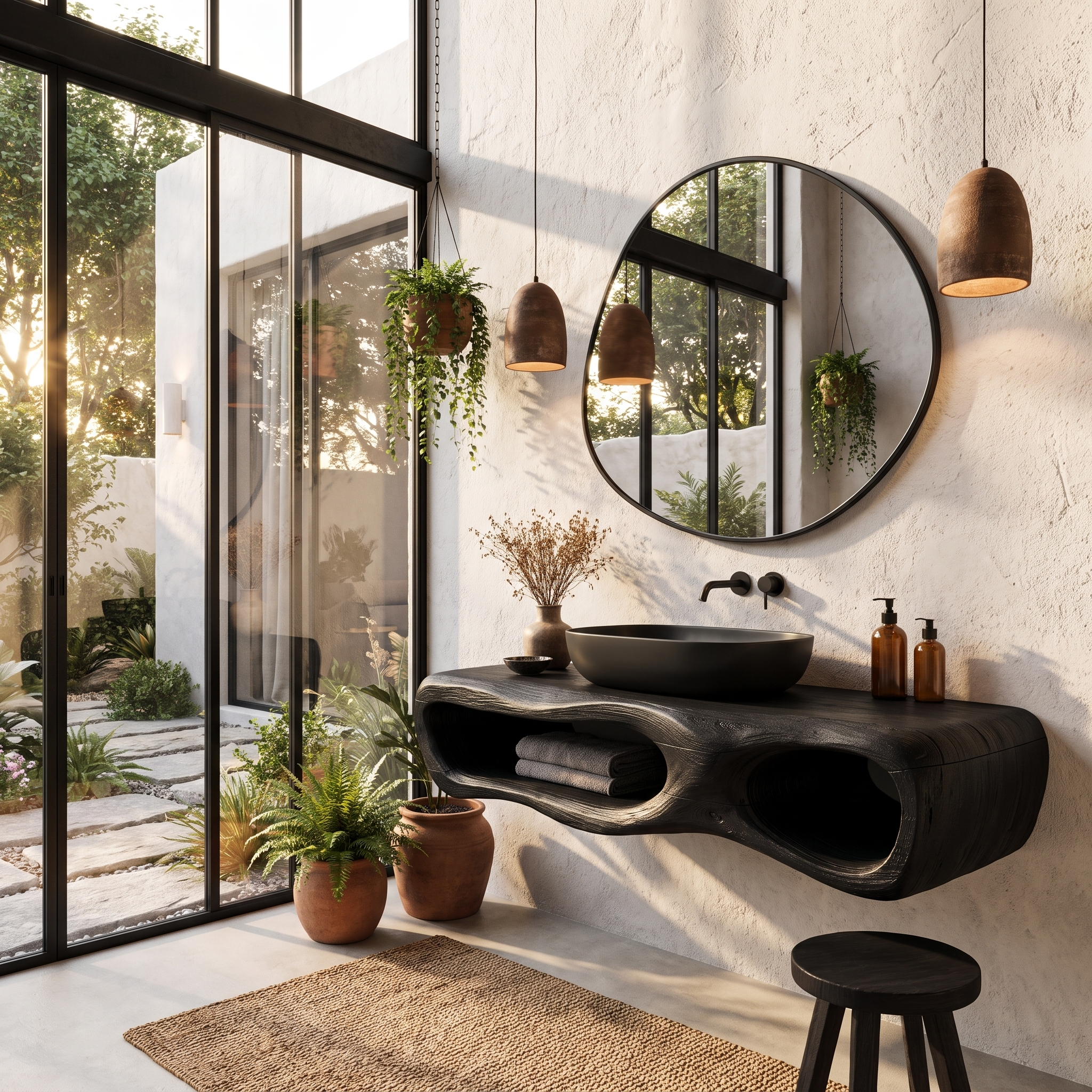 Modern Wall Mounted Bathroom Vanity With Organic Wood Base For Bathroom