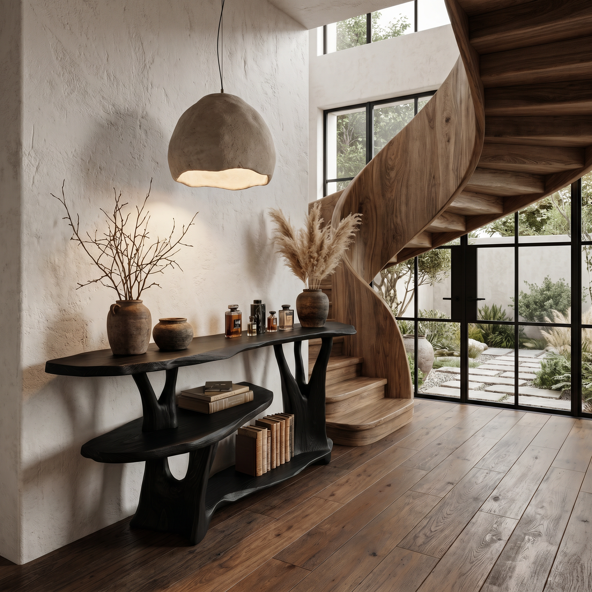 Organic Console Table With Sculptural Tree Root Base And Open Shelf Storage For Entryway And Living Room