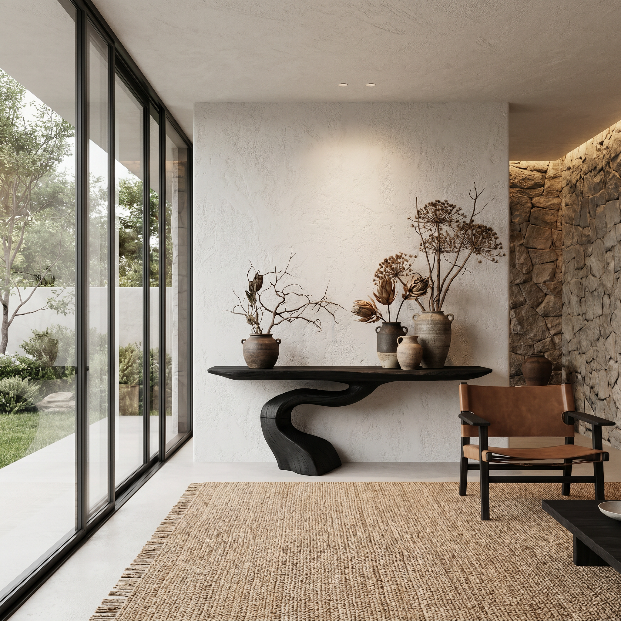 Organic Modern Console Table With Artistic Tree Root Base For Entryway