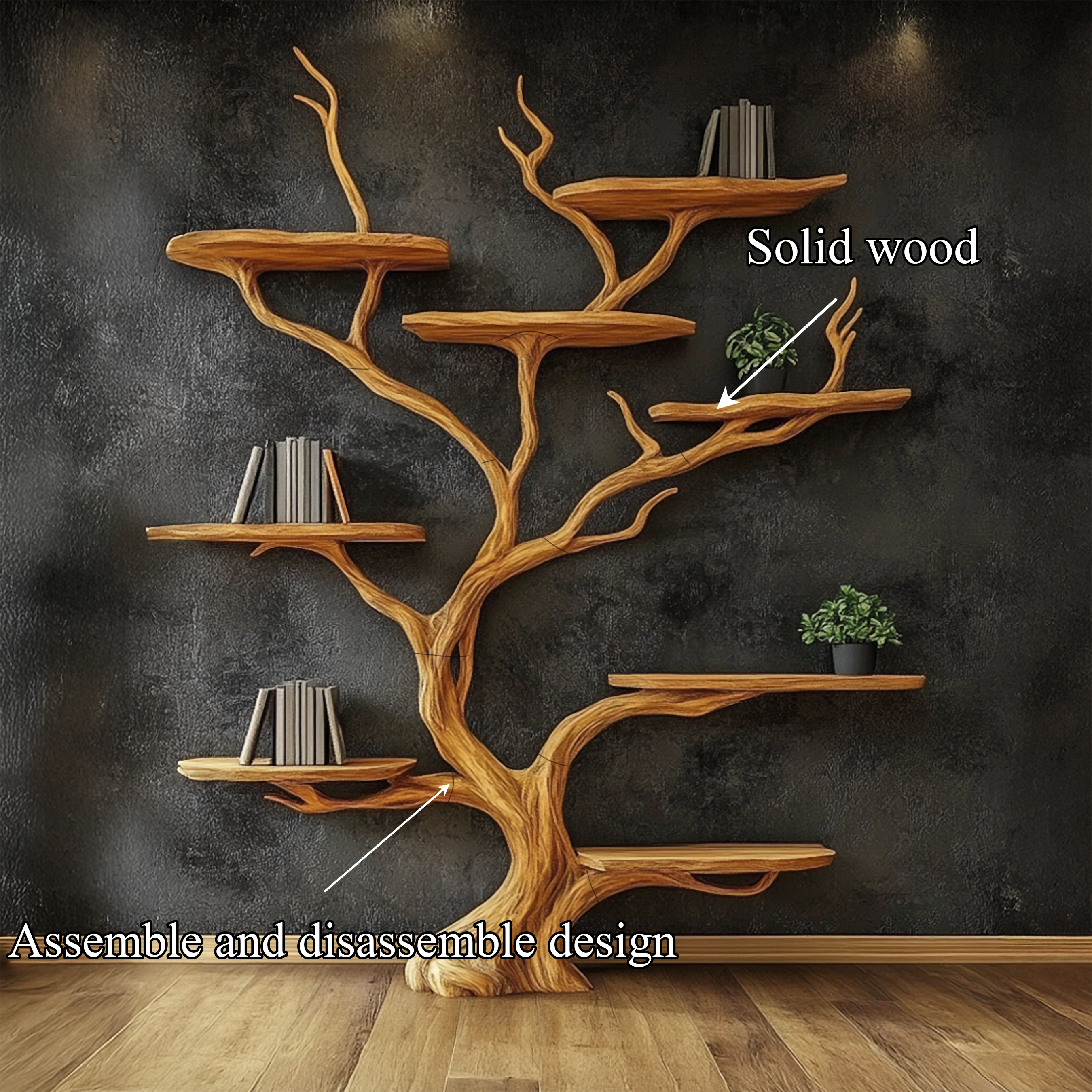 Wall Mounted Tree Shelf Natural Wood Unique Gift