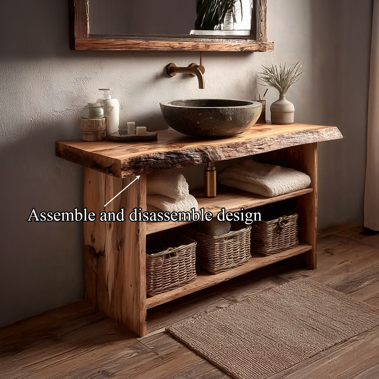 Rustic Bathroom Vanity Console Storage