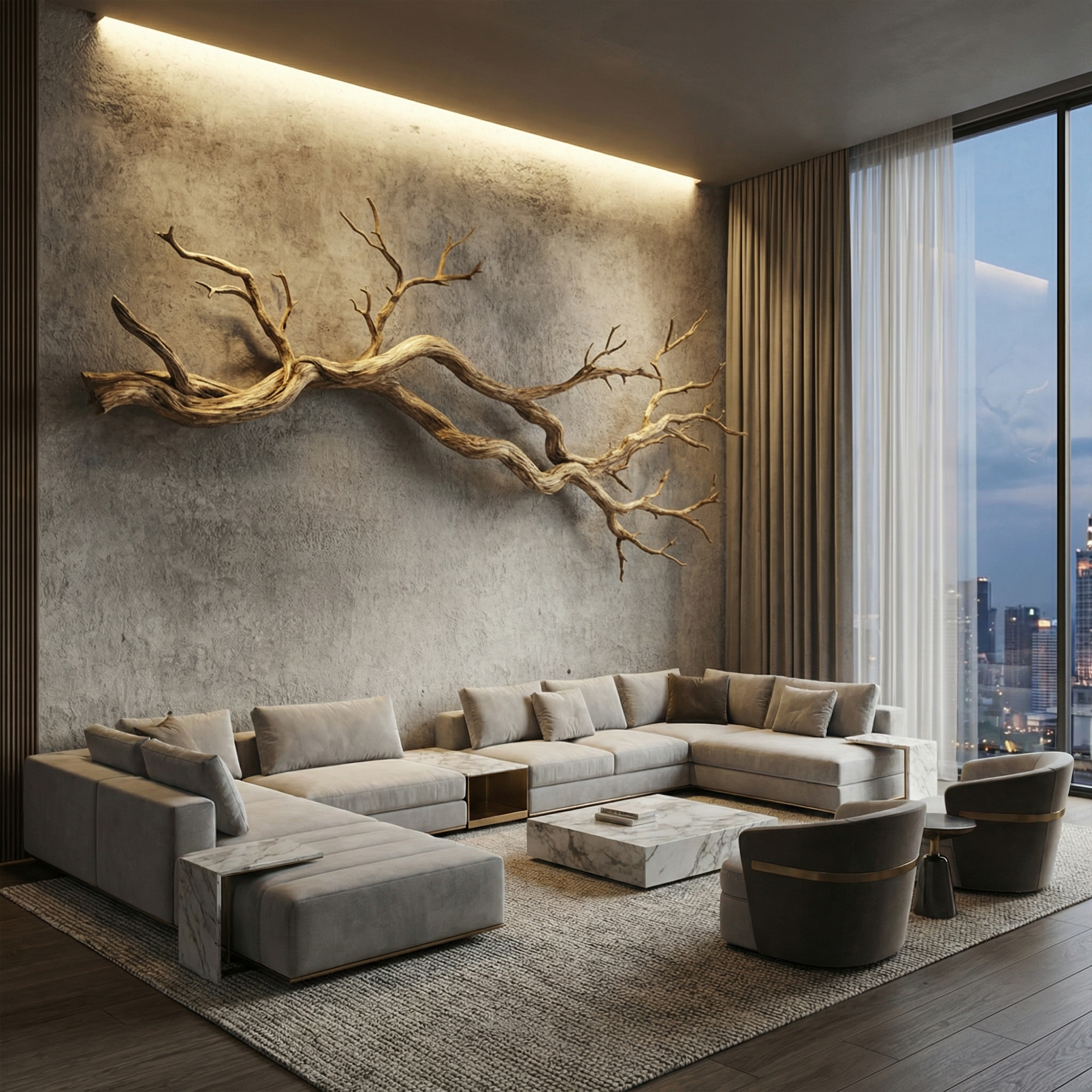 Wabi Sabi Horizontal Branch Wall Sculpture Living Room
