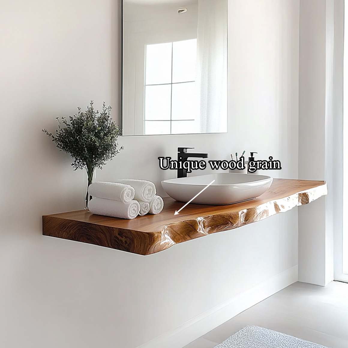 Mid Century Bathroom Vanity Shelf Live Edge Wood Bathroom Display