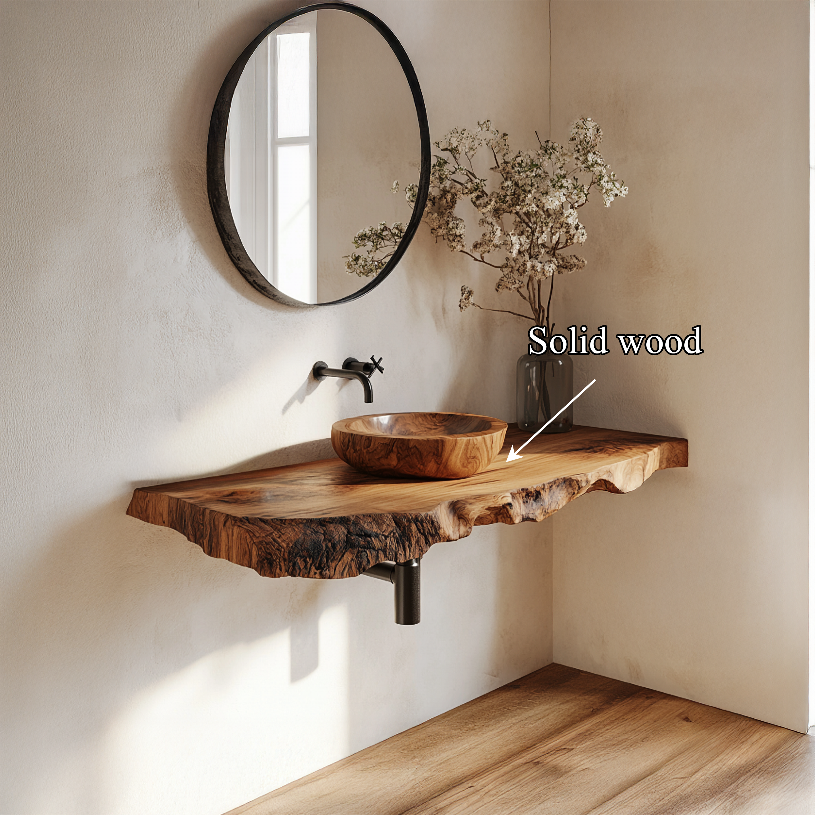 Organic Modern Live Edge Bathroom Vanity Floating Shelf Wall Console