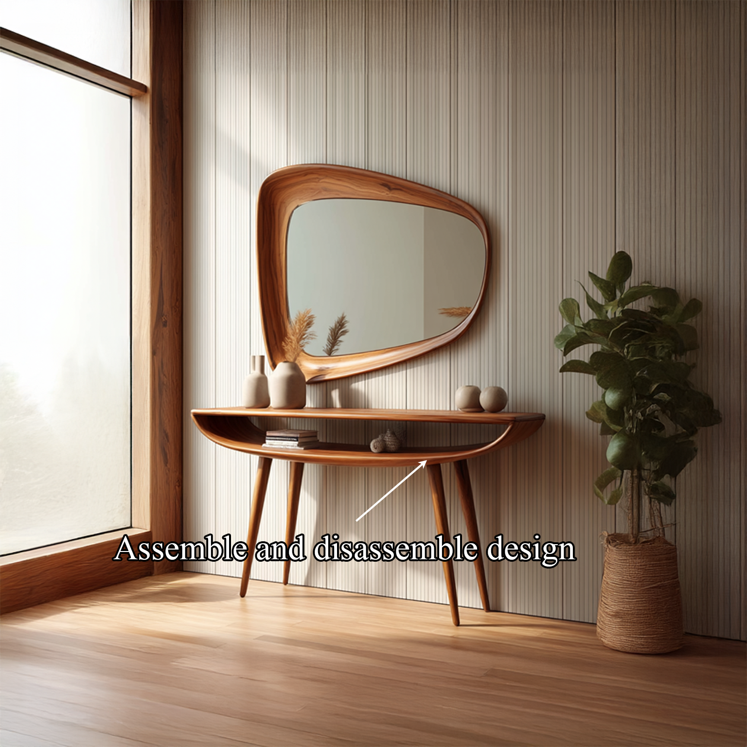 Mid Century Curved Console Table For Entryway And Bedroom
