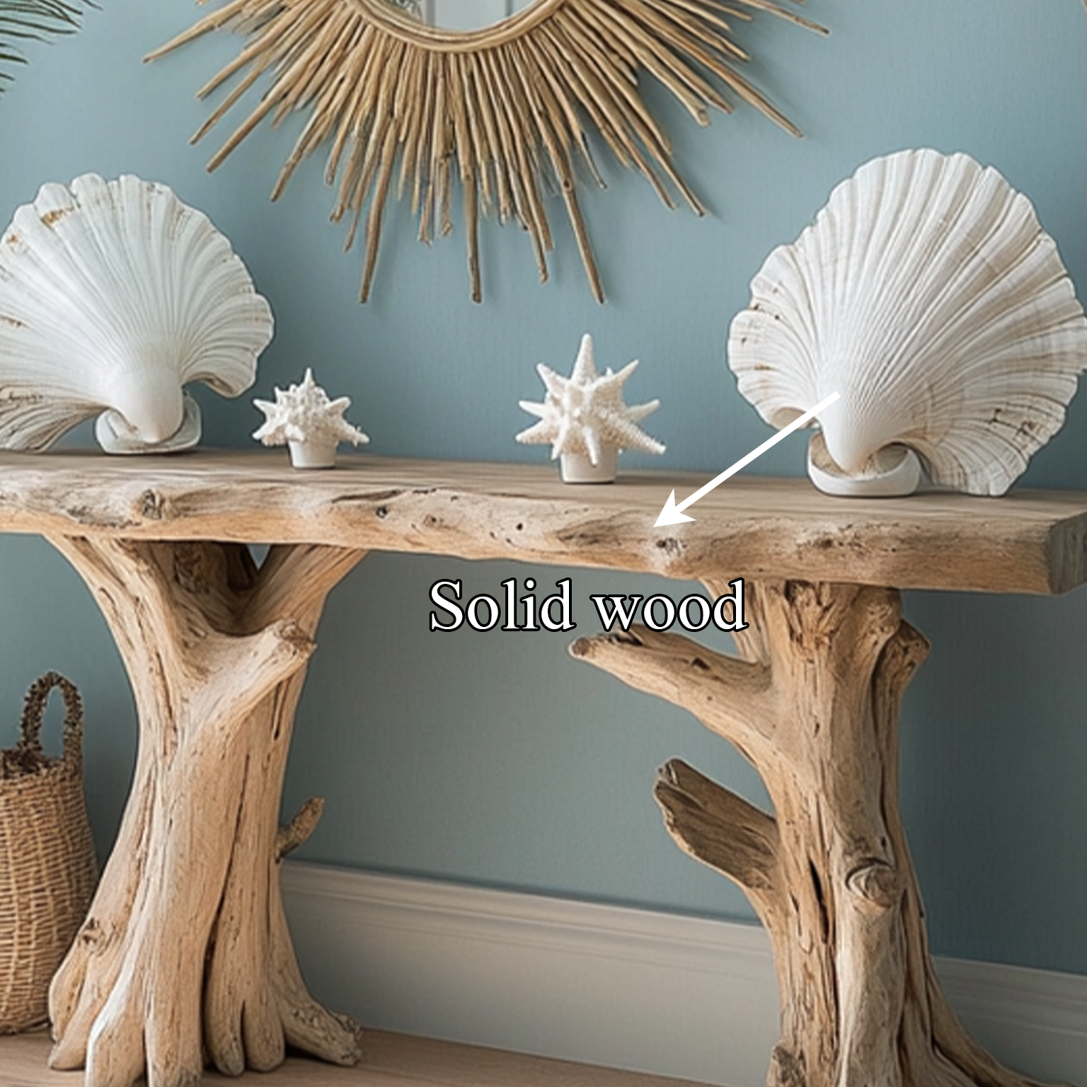 Coastal Driftwood Console Table  Natural Tree Trunk Legs