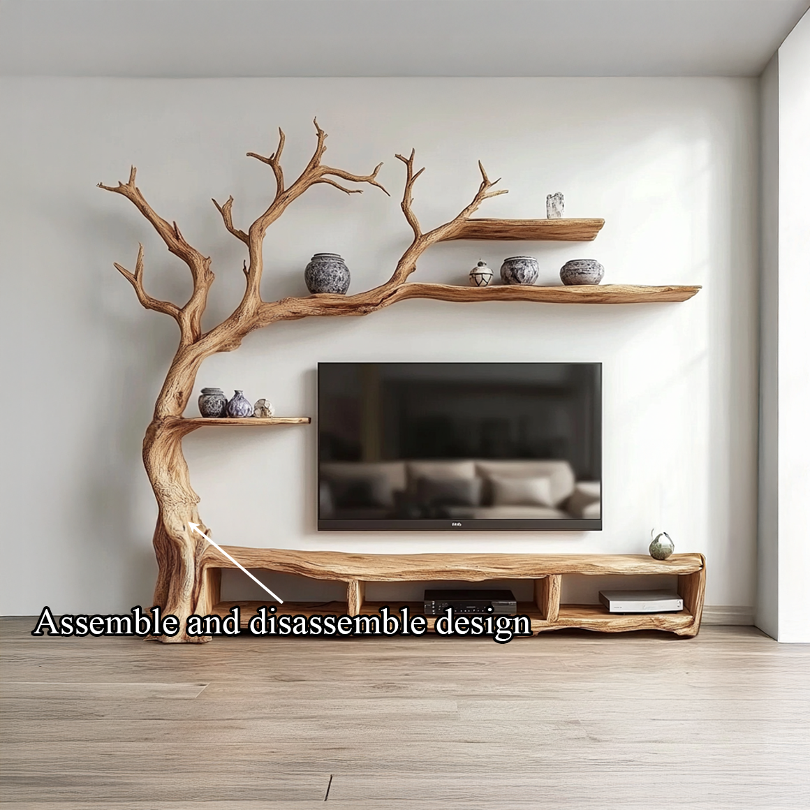 Rustic Organic Tree Branch TV Shelf Contemporary Home