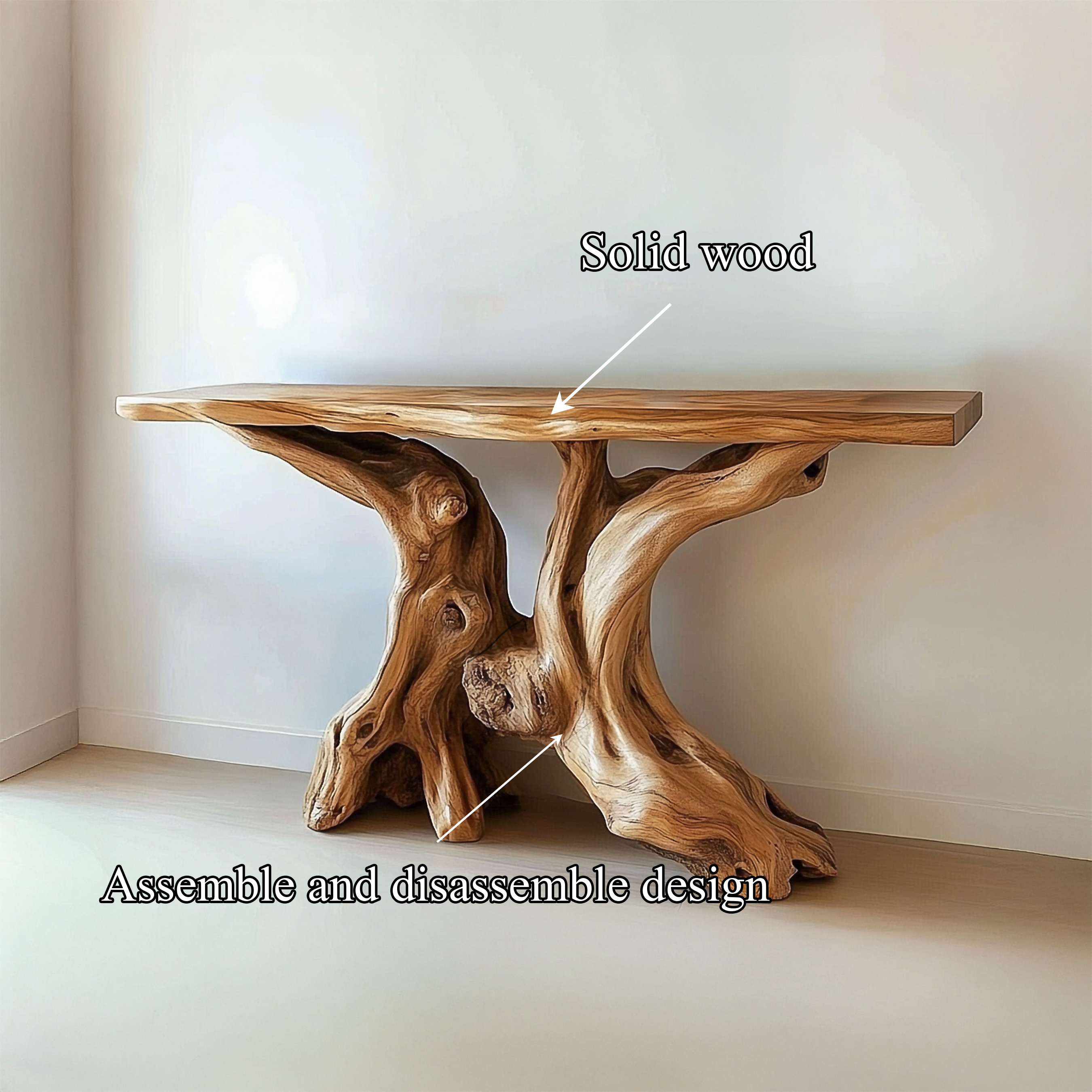Mid Century Organic Wood Console Table Entryway