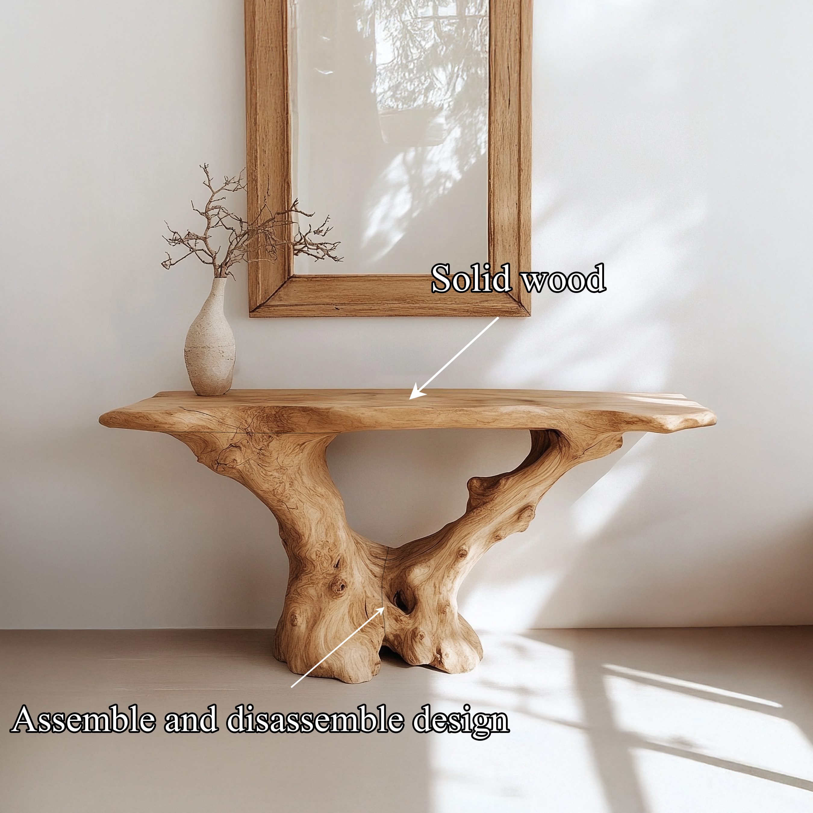 Rustic Handcrafted Wood Console Table Living Room