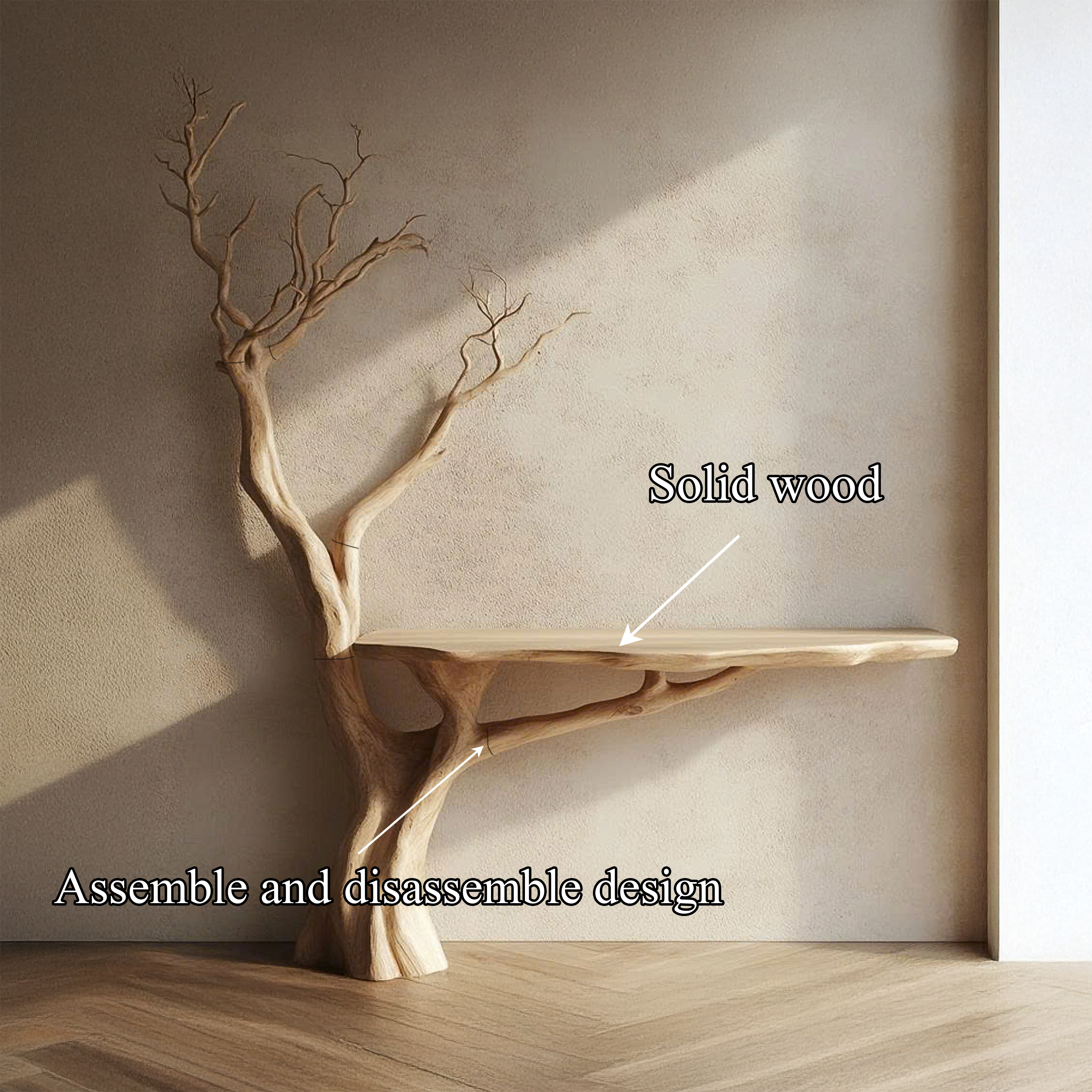 Rustic Console Table Sculpted Wood Tree Hallway Entrance
