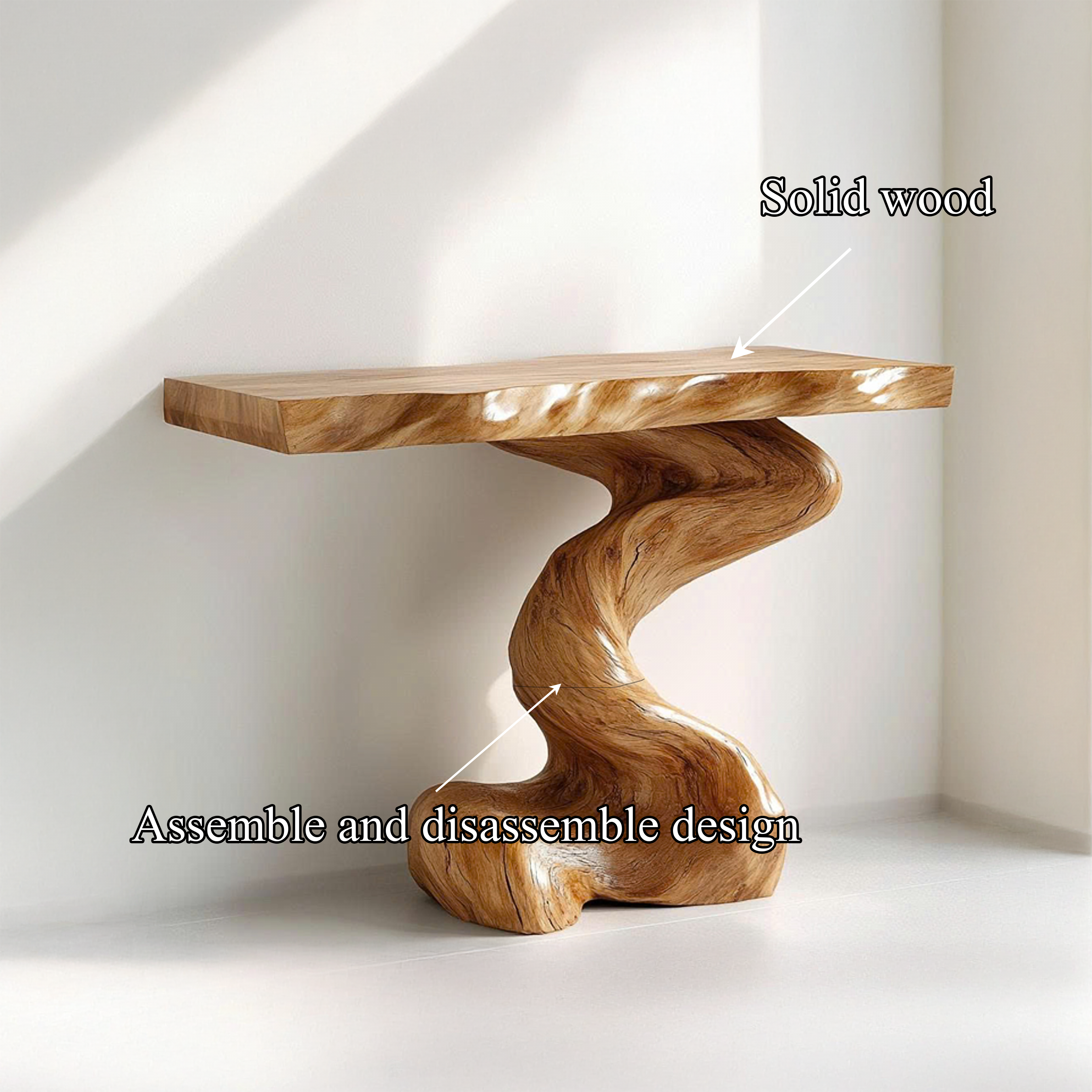 Mid Century Modern Console Table Sculptural Wood Art Living Area Entry