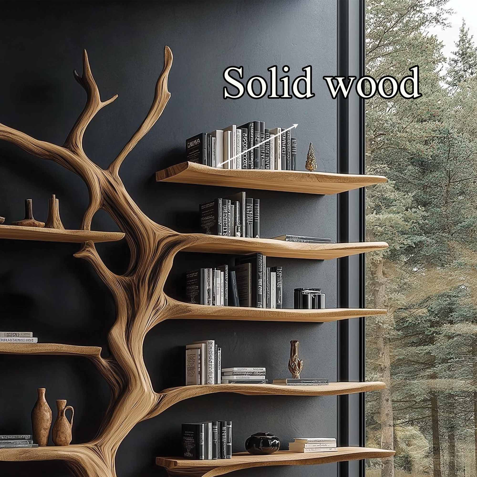 Sculptural Tree Bookcase Artistic Wooden Wall Shelf