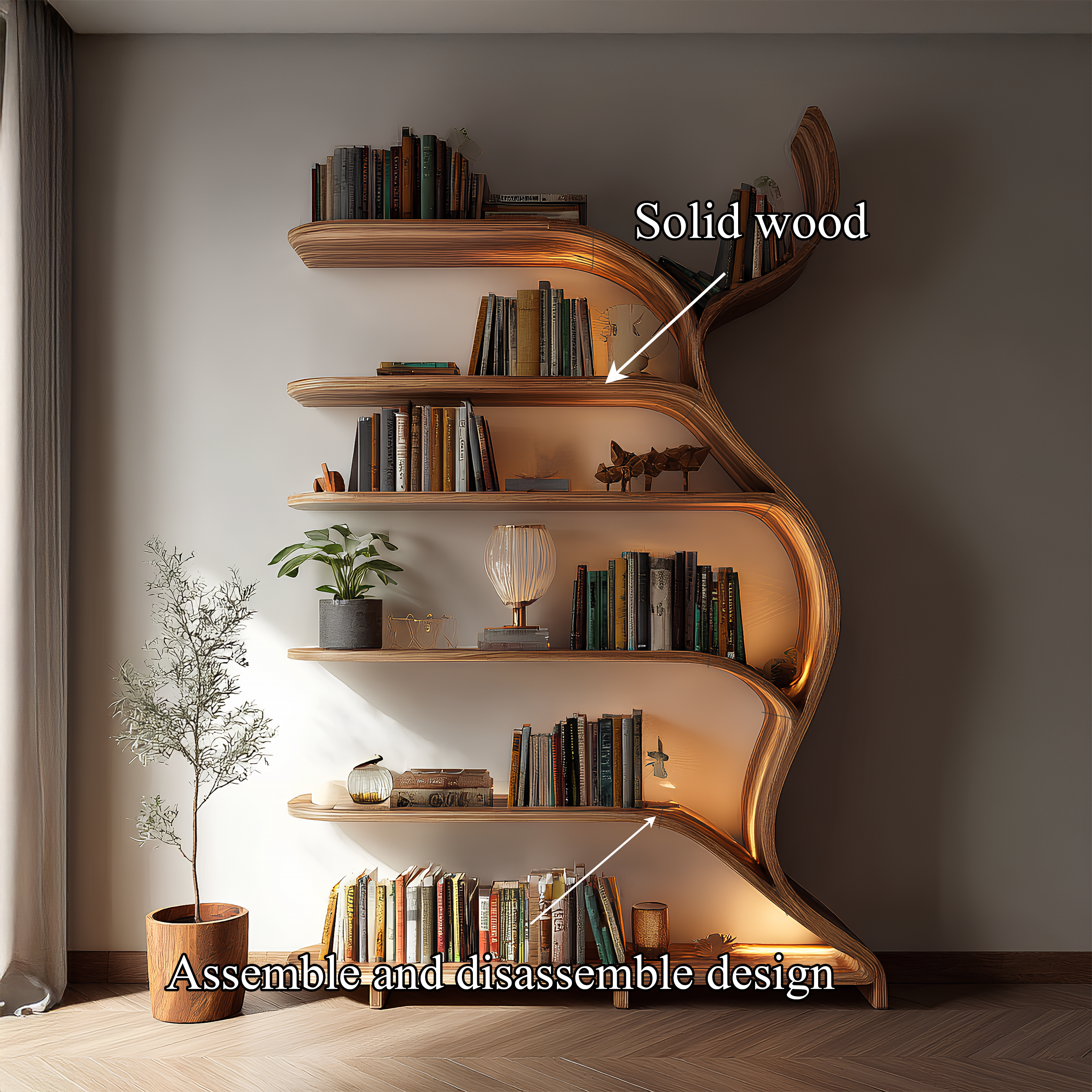 Tree Branch Bookshelf Solid Wood Farmhouse Wall Gift