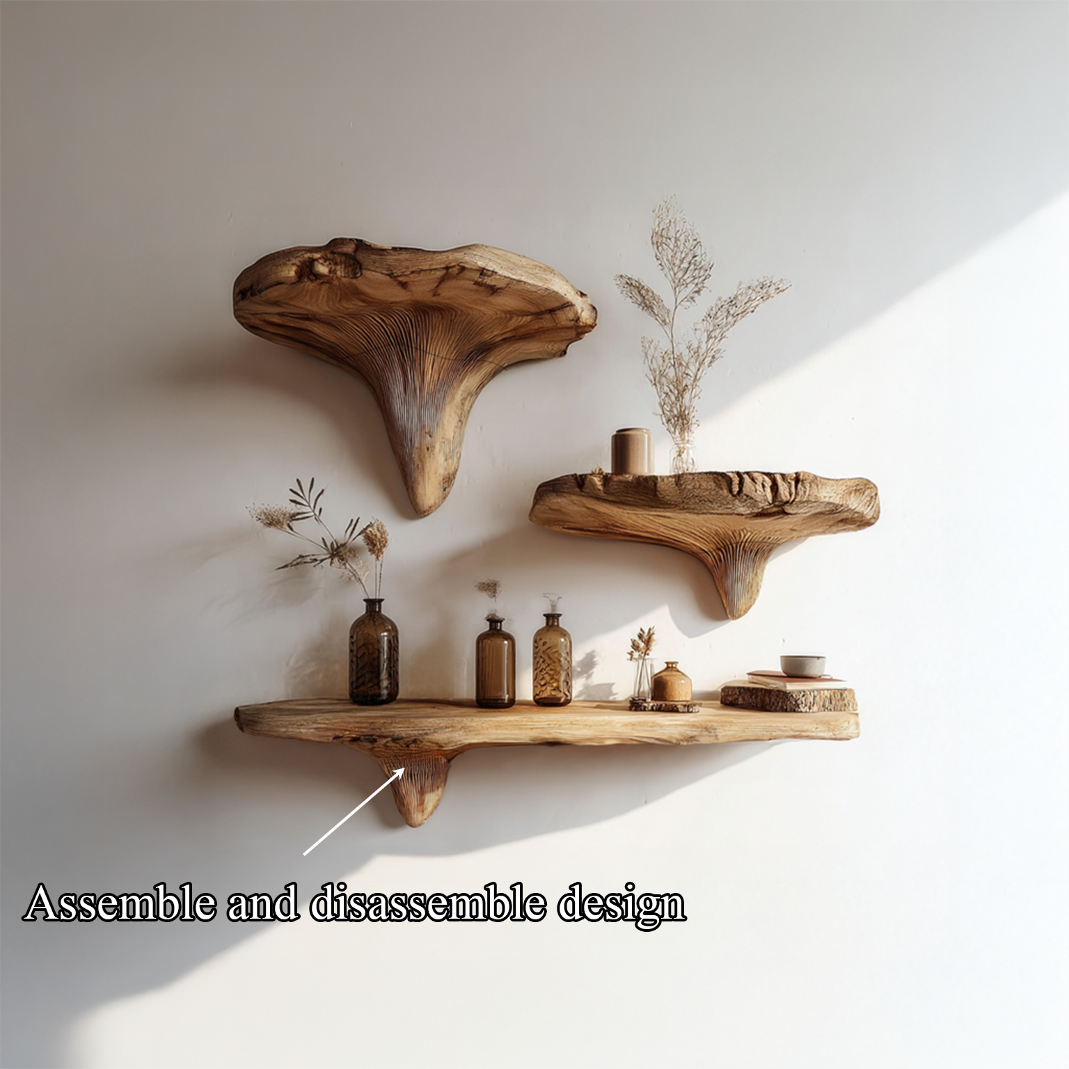 Rustic Live Edge Musrhroom Shelves Living Room Decor
