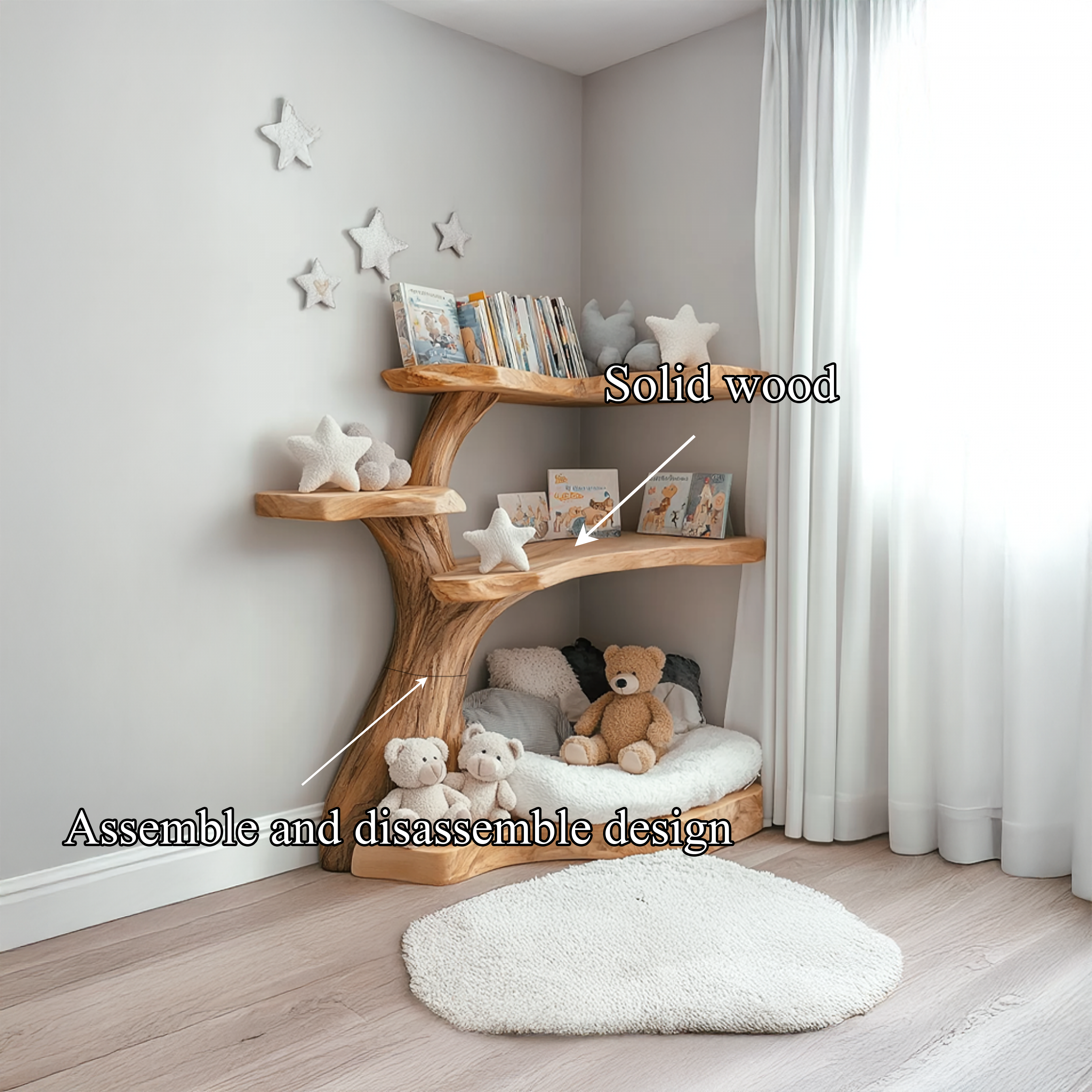 Rustic Corner Tree Bookshelf Kids Room Nursery