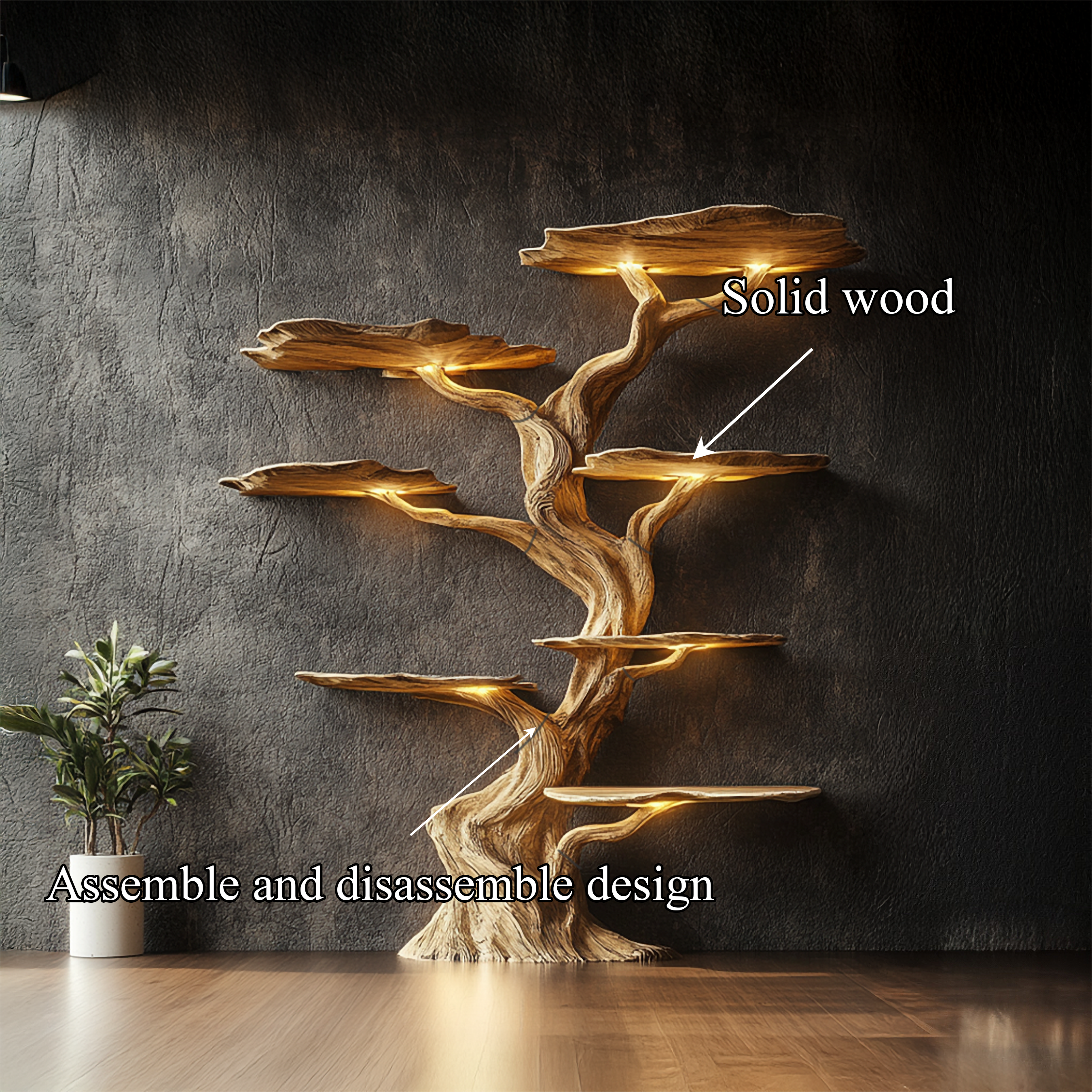 Modern Tree Bookshelf Wood Handmade Natural Gift